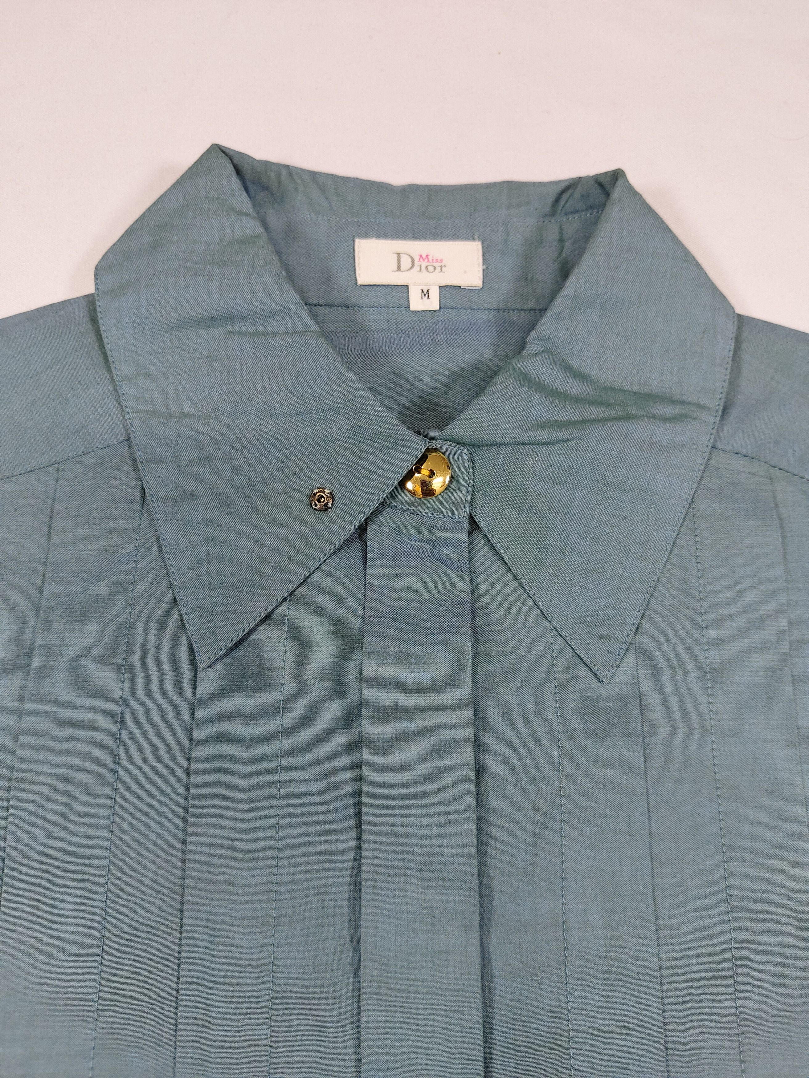 Dior 90s Miss Dior- Classic Couture Pleated Gold Button Blouse Size L / US 10 / IT 46 - 8 Thumbnail
