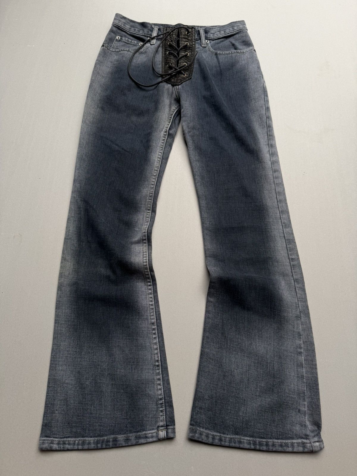 Japanese Brand lace-up flare jeans Size US 27 - 1 Thumbnail
