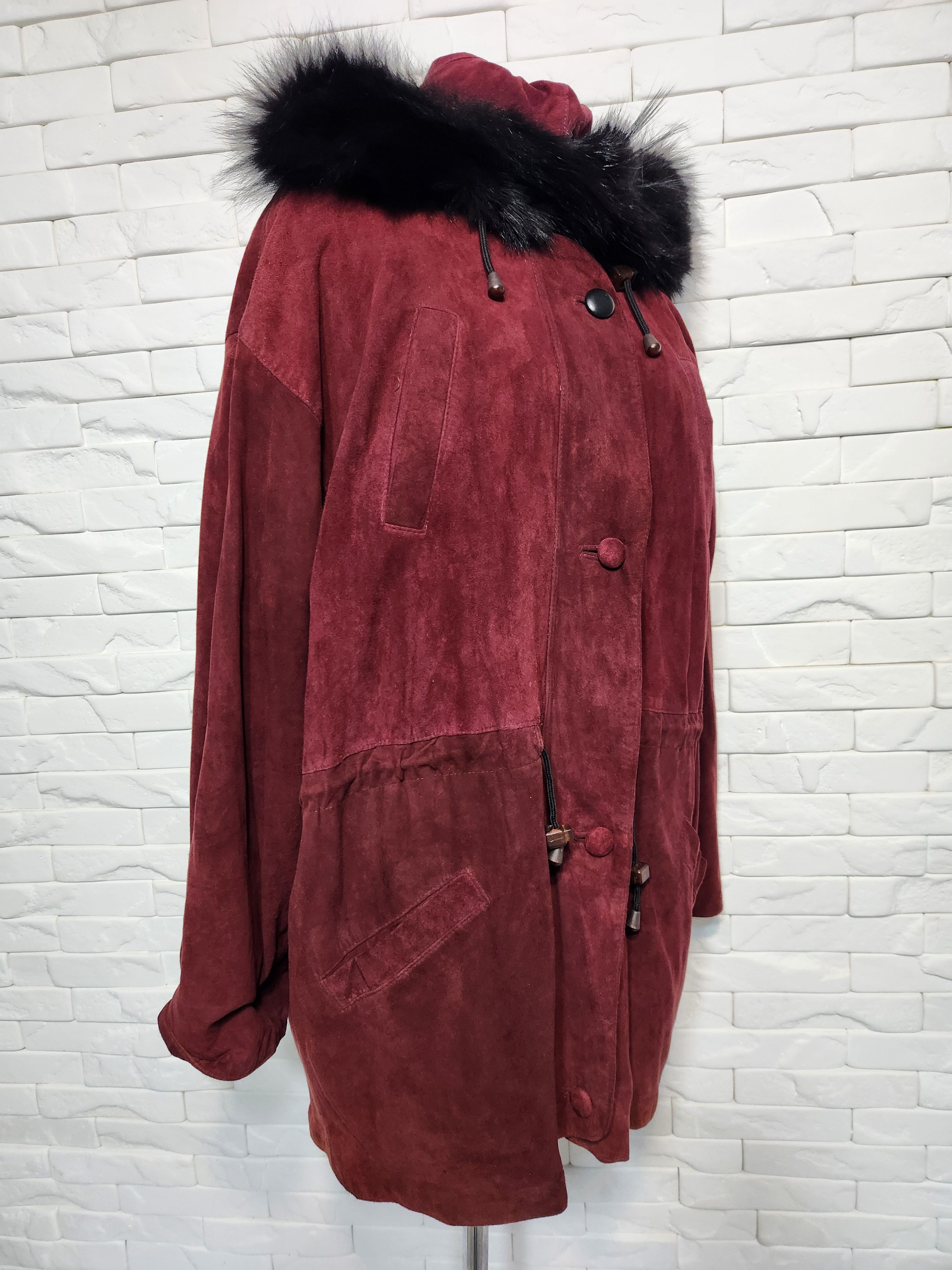 Genuine Leather Burgundy Suede Leather Jacket: Women's Hooded Jacket Size 3XL / US 20-22 - 3 Thumbnail