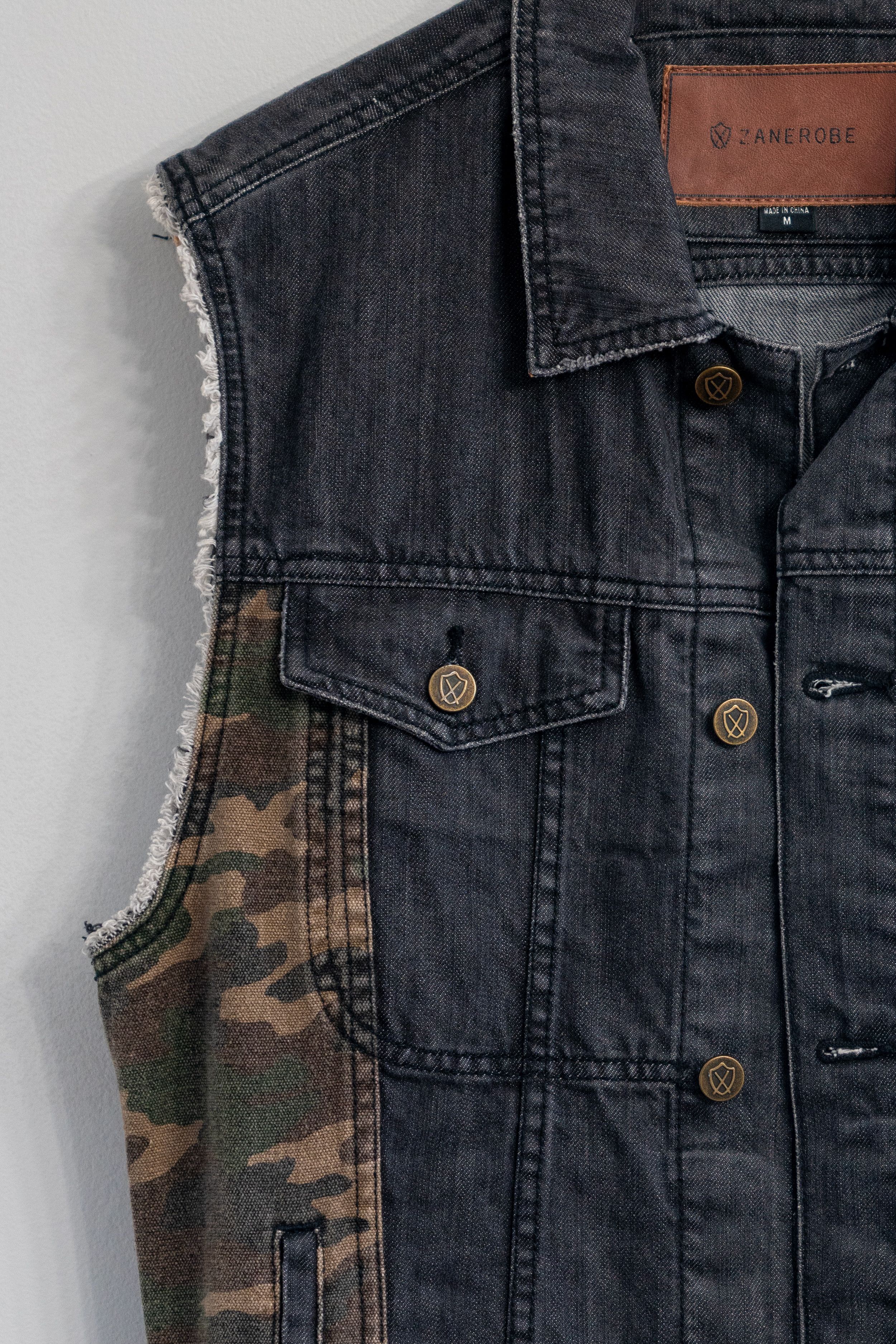 Zanerobe Black Denim Vest with Camo Details Size US M / EU 48-50 / 2 - 3 Thumbnail