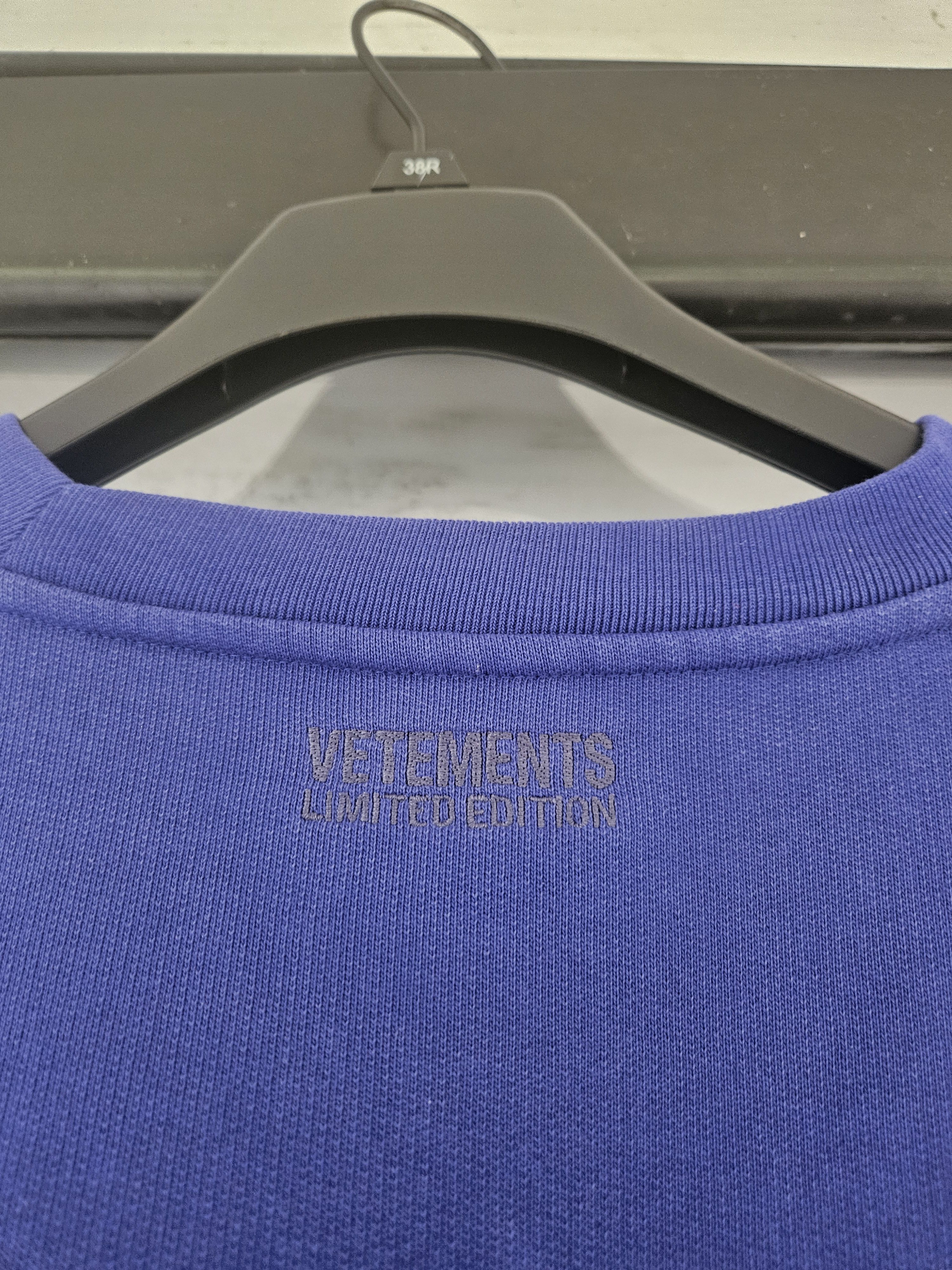 Vetements Royal Blue Logo Tape Oversized Crewneck Sweater Size US L / EU 52-54 / 3 - 7 Thumbnail