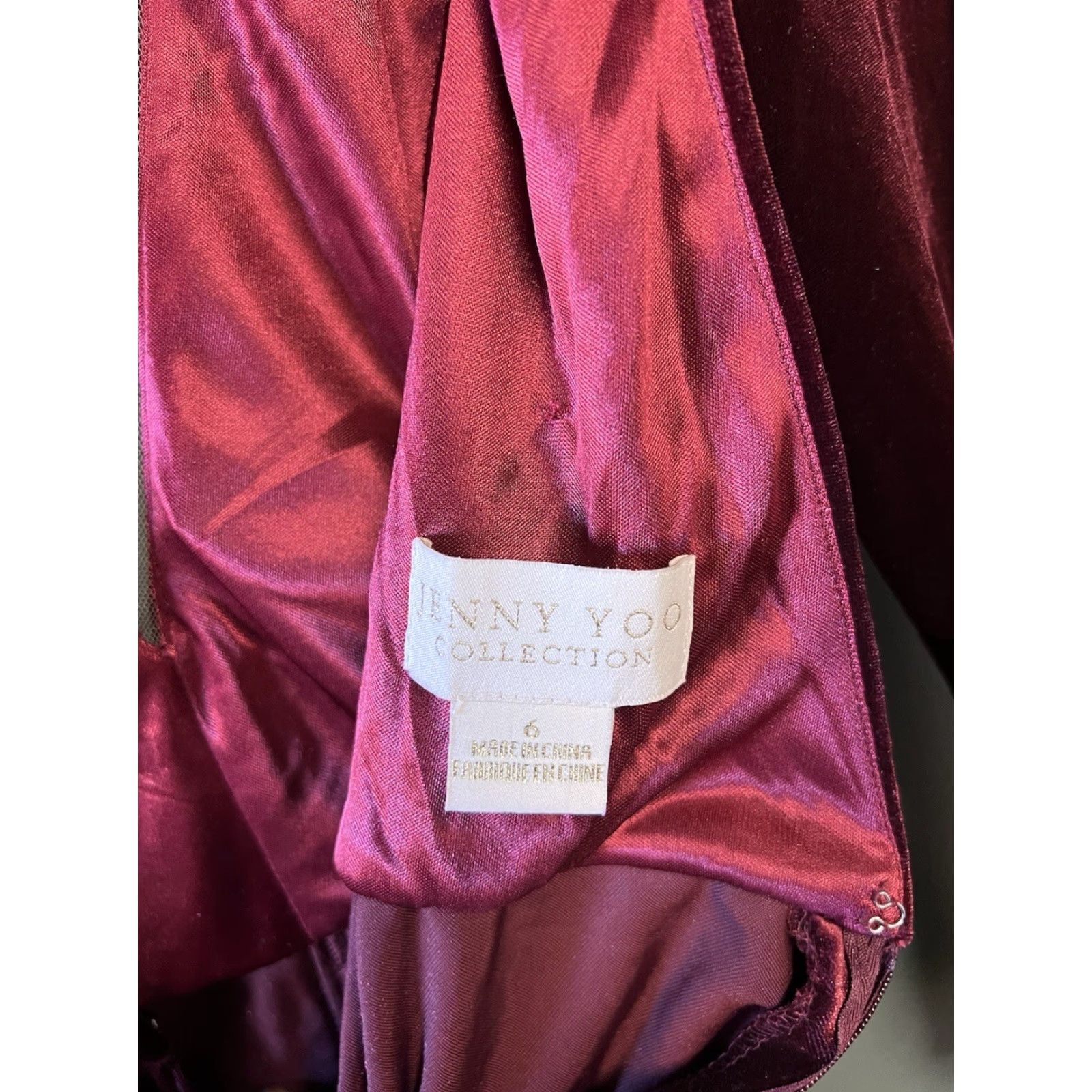 Vintage Jenny Yoo Collection Womens Dress V-Neck A-Line Long Sleeve Formal Dark Berry Red 6 Size M / US 6-8 / IT 42-44 - 3 Thumbnail