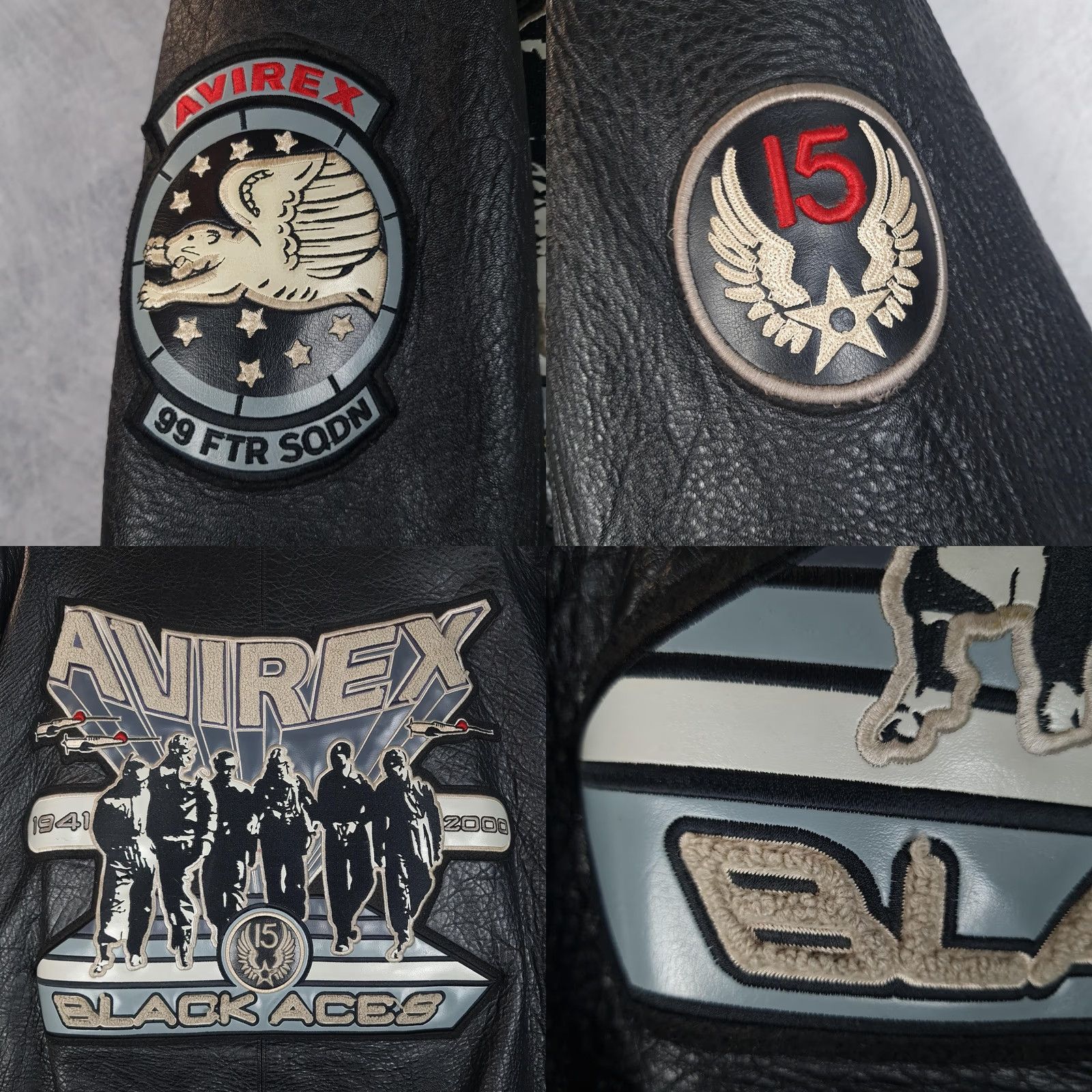 Avirex VINTAGE Avirex Jacket Mens 5XL Leather Bomber Black Aces Tuskegee Patch Military Patches Bomber Short Snap Collar M Size US XXL / EU 58 / 5 - 9 Thumbnail