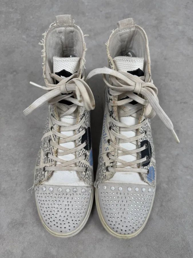 John Galliano 2004 John Galliano White Canvas Newspaper Studded High Sneakers Size US 7 / EU 40 - 4 Thumbnail