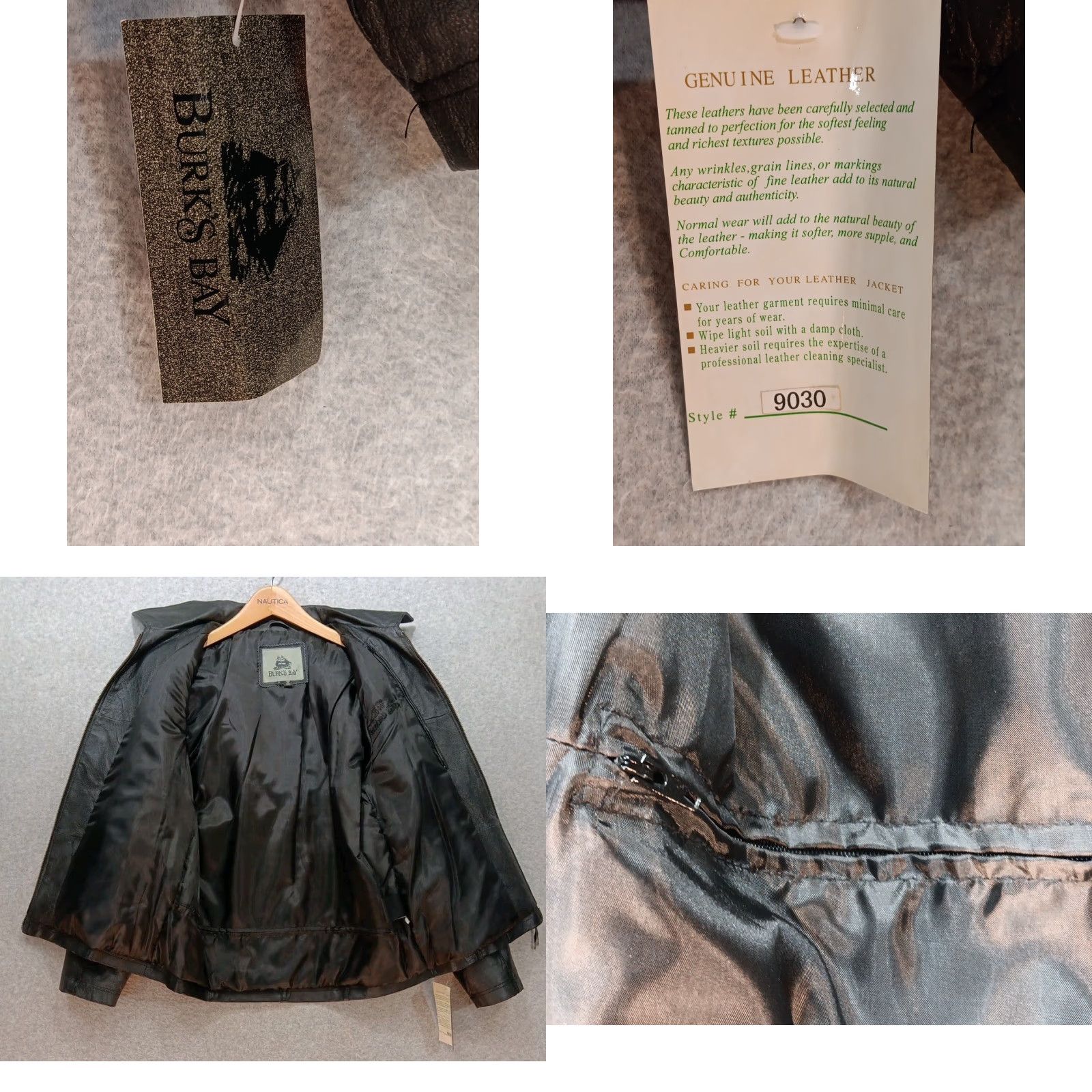 Vintage Burk's Bay Women Bomber Jacket M Black Leather NWT Size M / US 6-8 / IT 42-44 - 8 Thumbnail