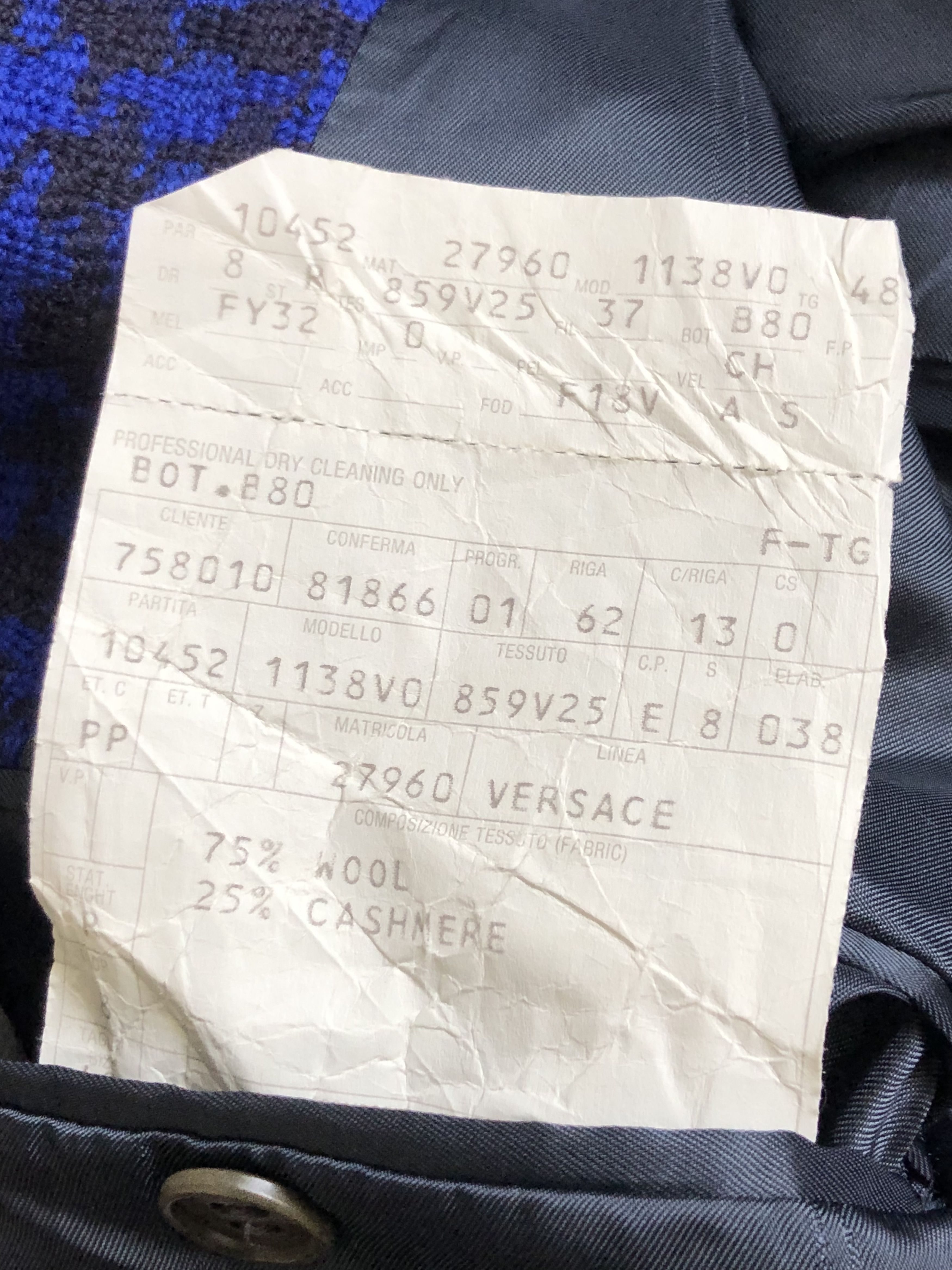 Versace × Vintage 90’S GIANNI VERSACE BLACK & COBALT WOOL CASHMERE COAT Size US L / EU 52-54 / 3 - 11 Thumbnail