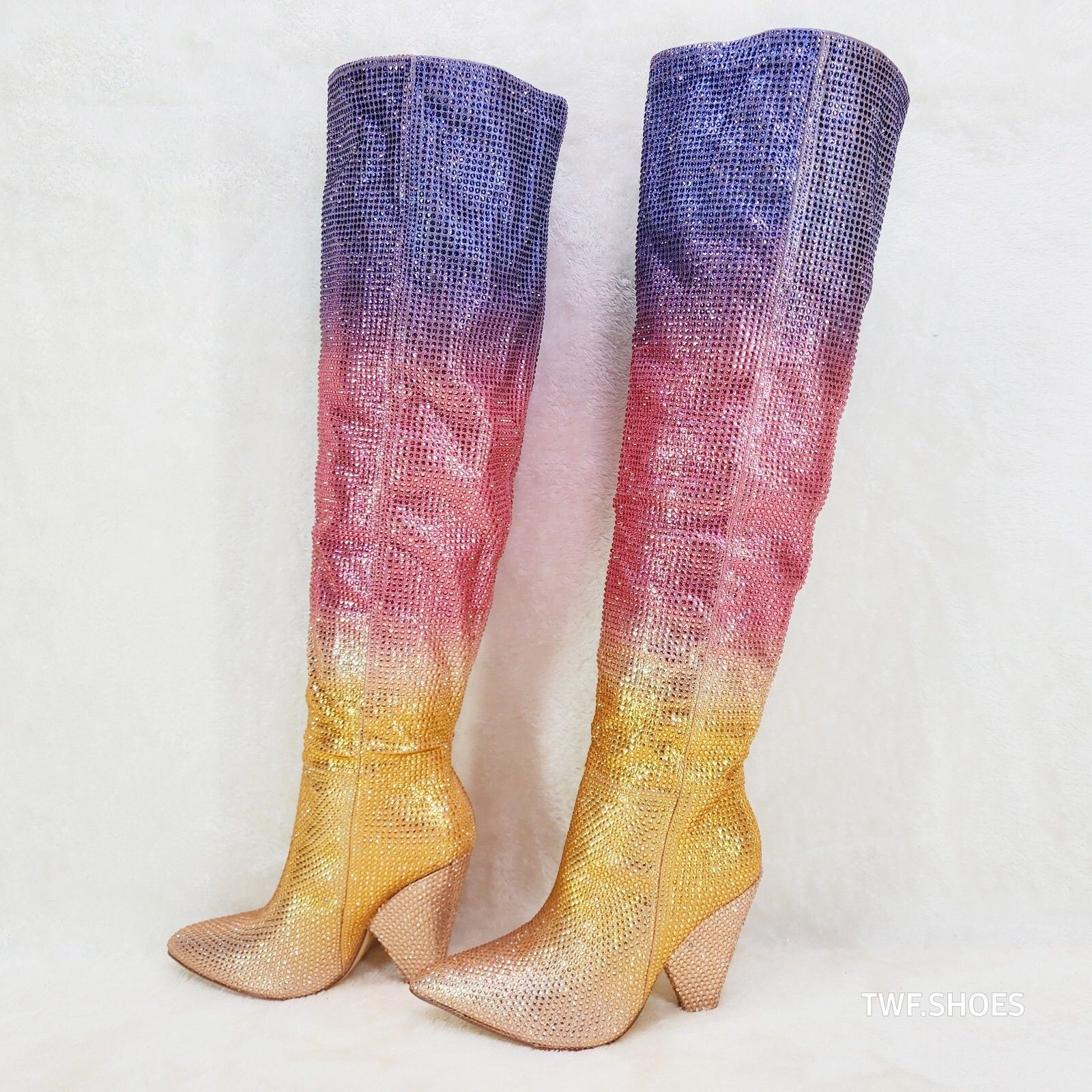 Other New Year Party Gold Ombre Rhinestone OTK Thigh boots 4.25" H Size US 8 / IT 38 - 6 Thumbnail