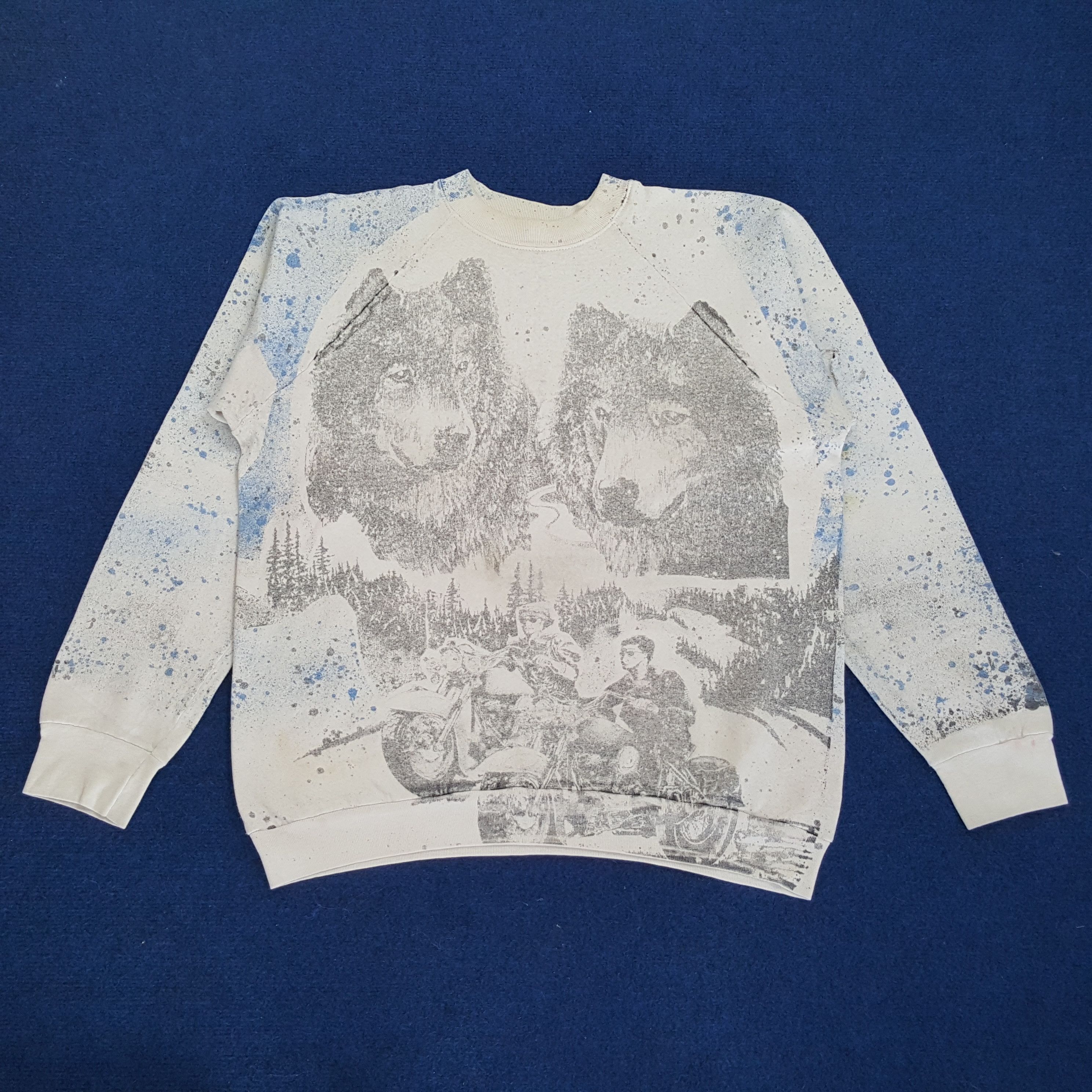 Vintage Vintage Wolf Motorcycle Art Winter Sweatshirt Size US L / EU 52-54 / 3 - 1 Thumbnail