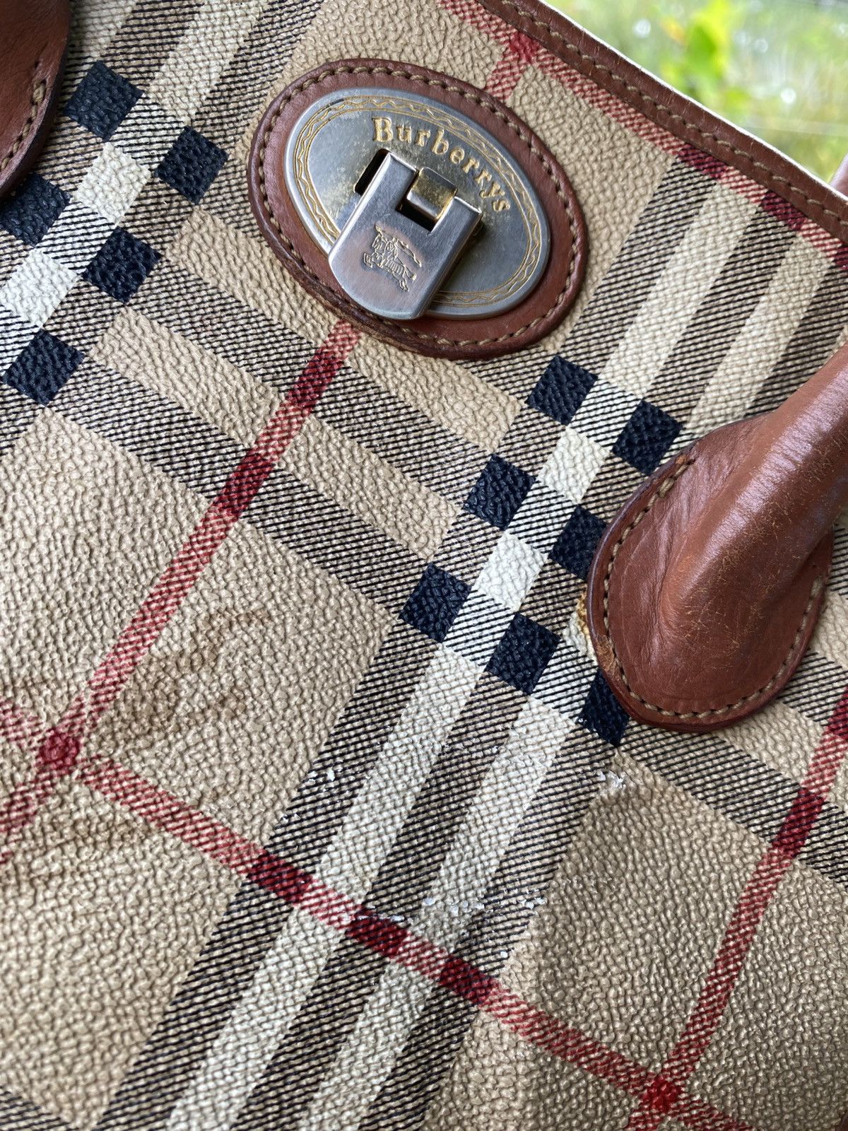 Burberry × Burberry Prorsum × Vintage 80s 90s VTG BURBERRYS NOVA CHECK LEATHER HAND BAG ITALY MADE Size ONE SIZE - 14 Thumbnail