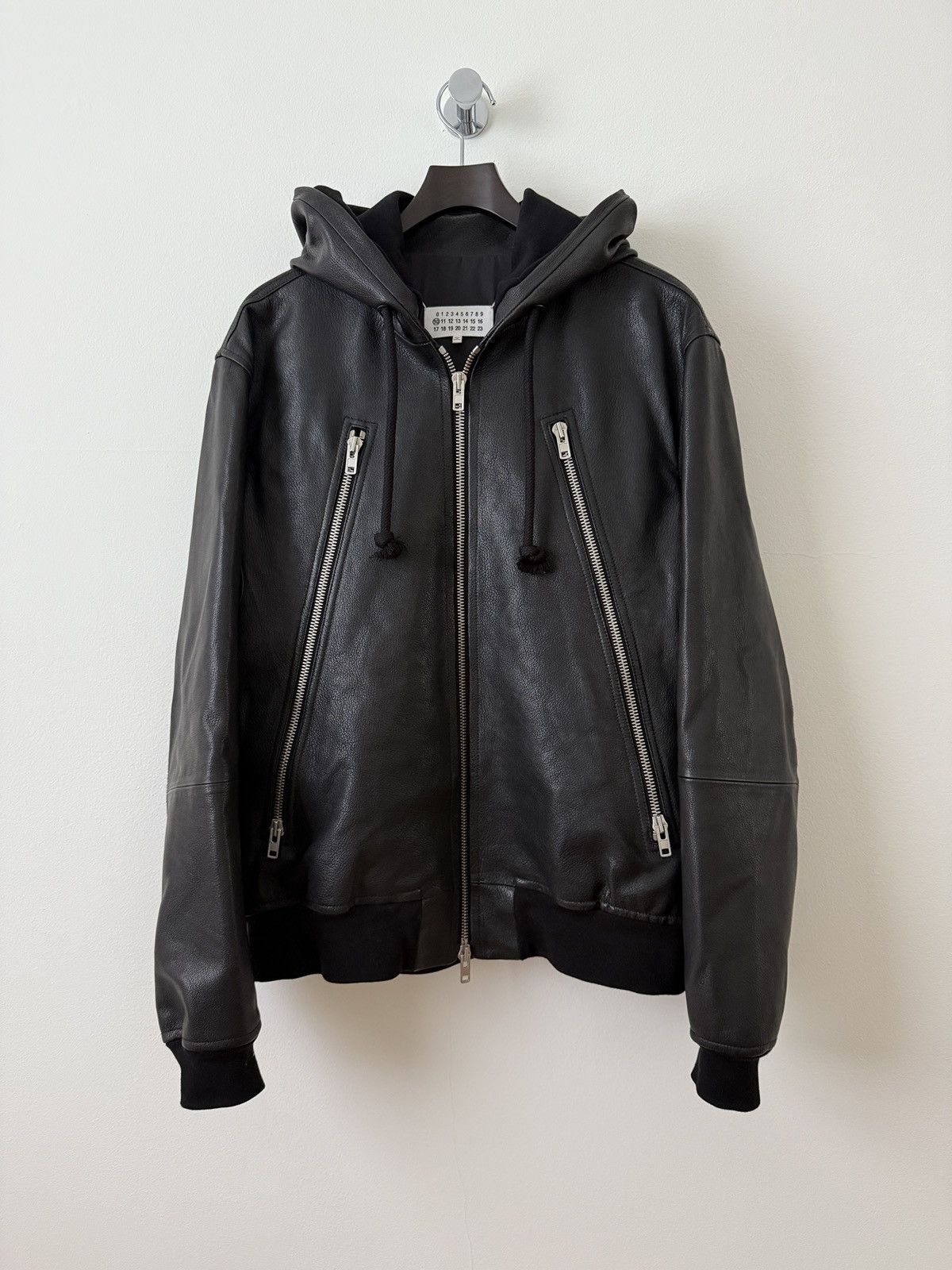 Margiela】5zip Hooded Leather Jacket