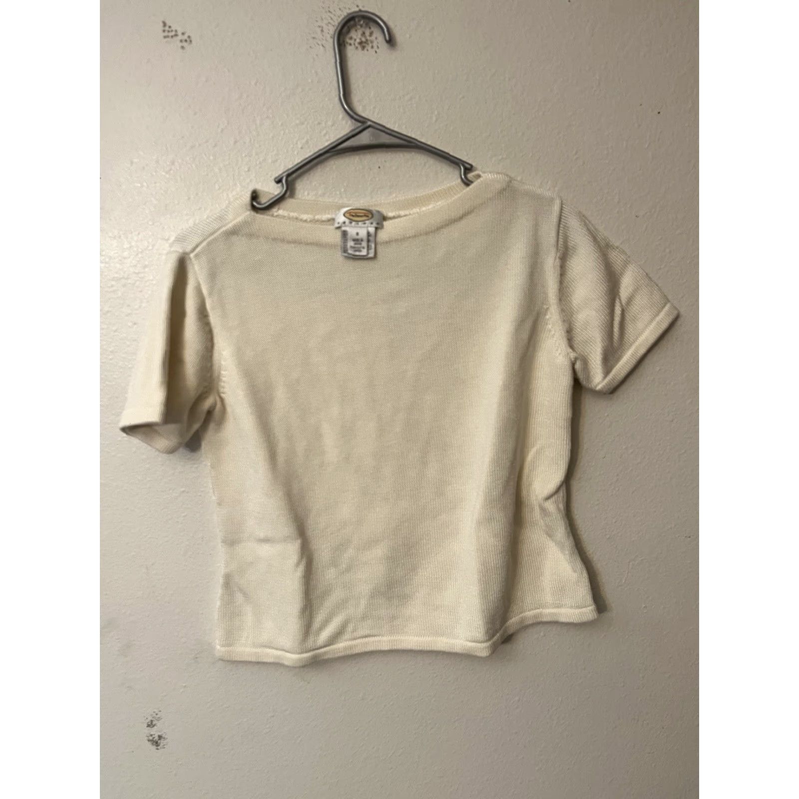 Talbots Talbots Shirt Womens PS Ivory Knit Short Sleeve Crew Neck Rayon Cotton Size S / US 4 / IT 40 - 2 Thumbnail