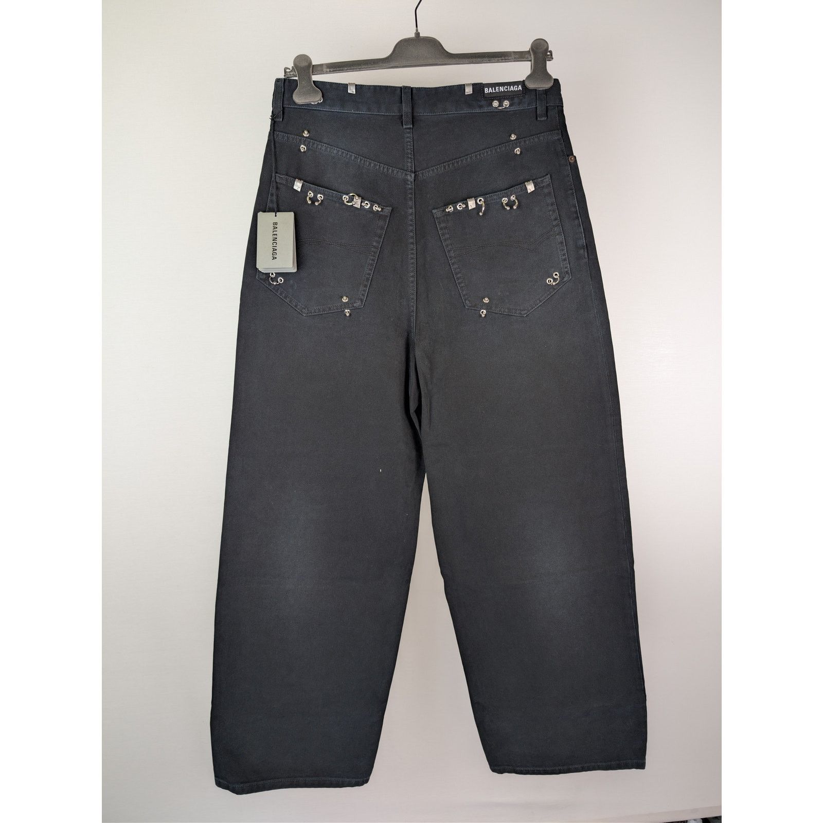 Balenciaga o1rshd1 Q:2 / Left Hand Denim Pierced Baggy Pants in Black Size US 32 / EU 48 - 10 Thumbnail
