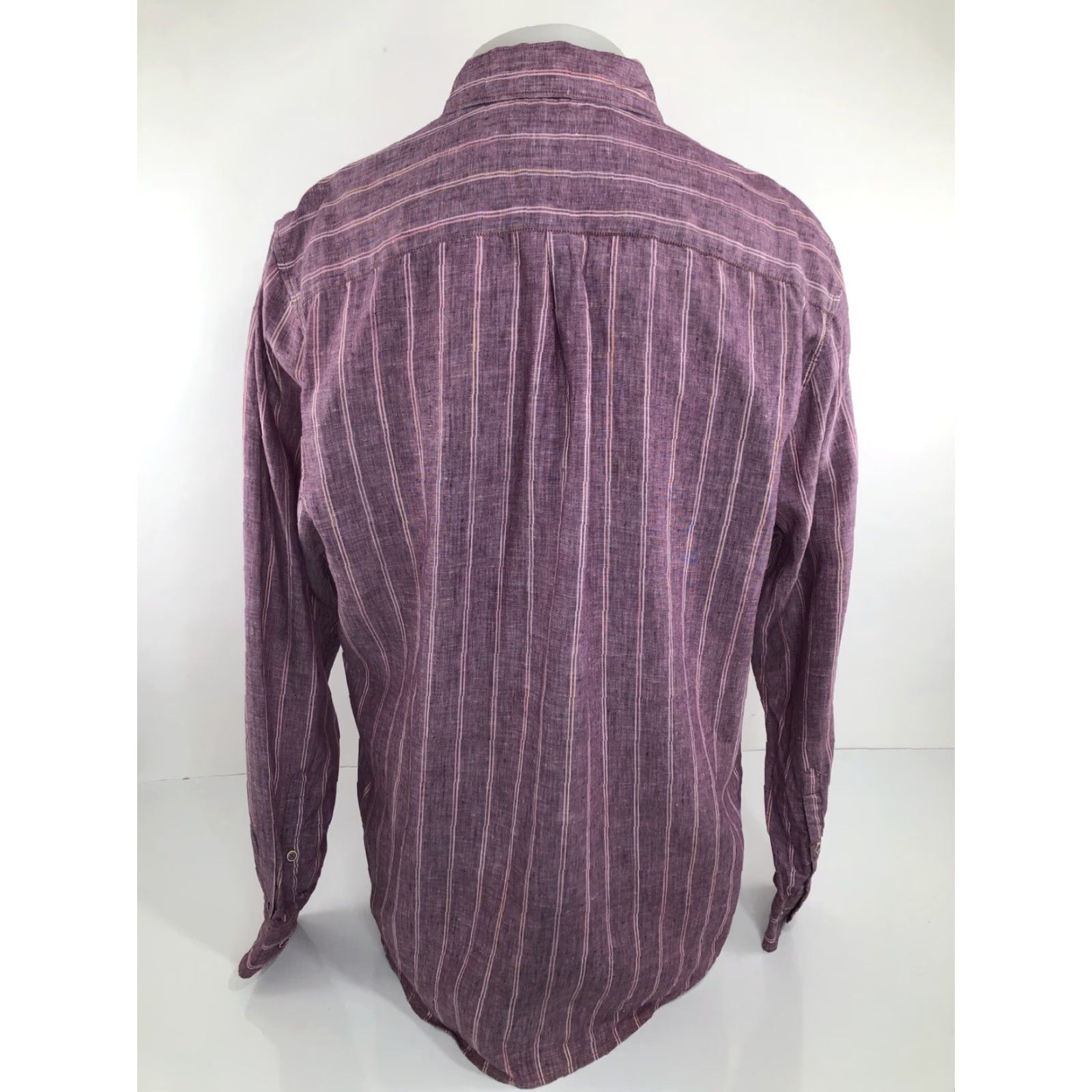Vintage 32 BAR BLUES Linen Striped Shirt - Mens Lg Purple Long Sleeve Button-Up Shirt Size US L / EU 52-54 / 3 - 4 Thumbnail
