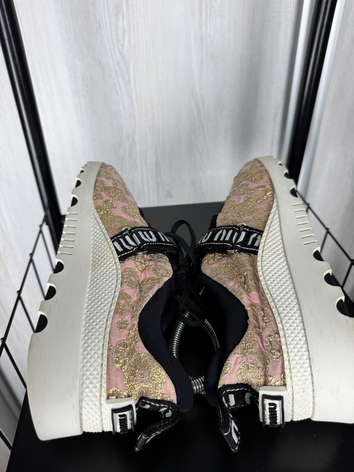 Miu Miu MIU MIU Prada Pink Gold Platform Sneakers With Logo Strap 40 Size US 10 / IT 40 - 12 Thumbnail