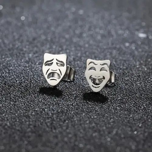 Designer × Jewelry Happy Sad Face Nail Stud Earrings Size ONE SIZE - 1 Thumbnail