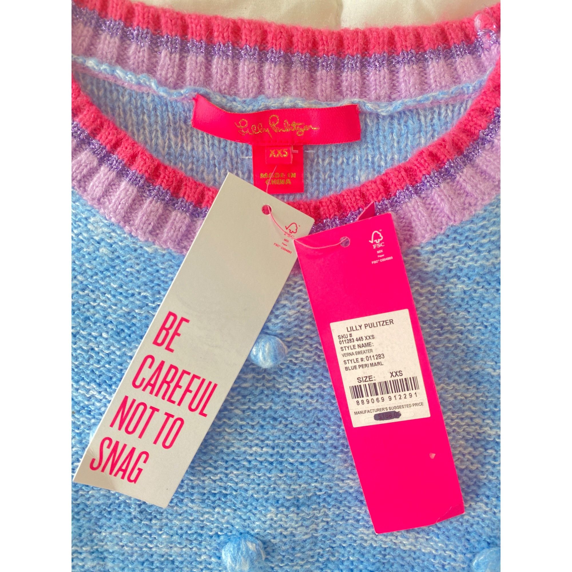 Lilly Pulitzer NWT Lilly Pulitzer $168 Verna Sweater W’s XXS Blue Pink Size XXS / US 00 / IT 34 - 7 Thumbnail