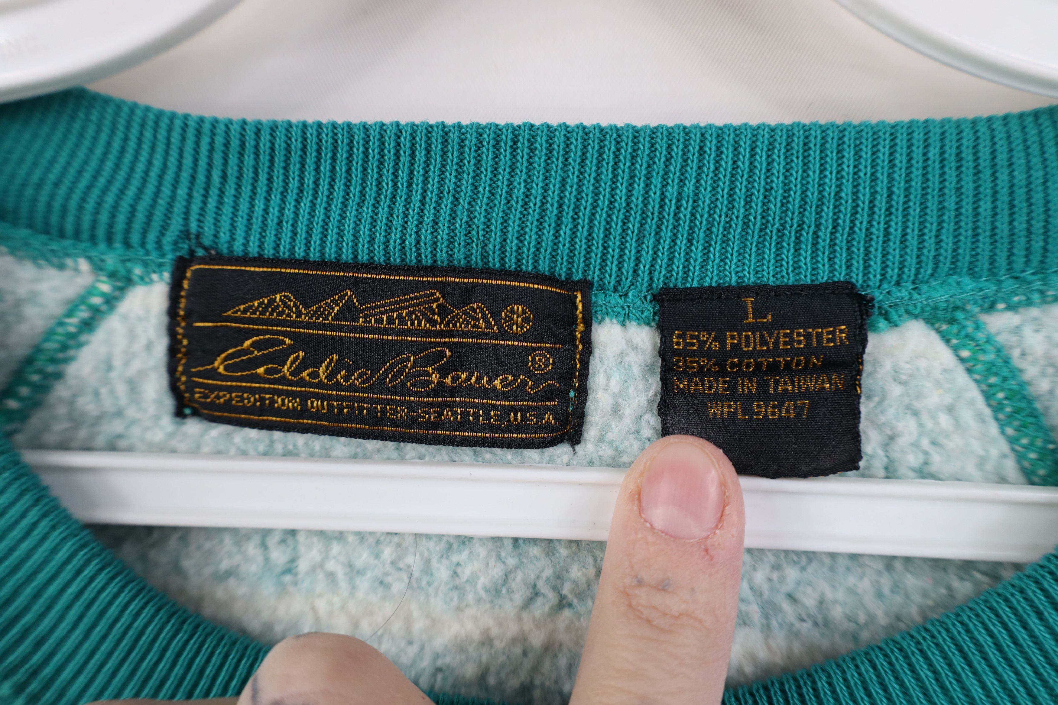 Eddie Bauer Vintage 90s Eddie Bauer Striped Crewneck Sweatshirt Teal Size L / US 10 / IT 46 - 8 Thumbnail