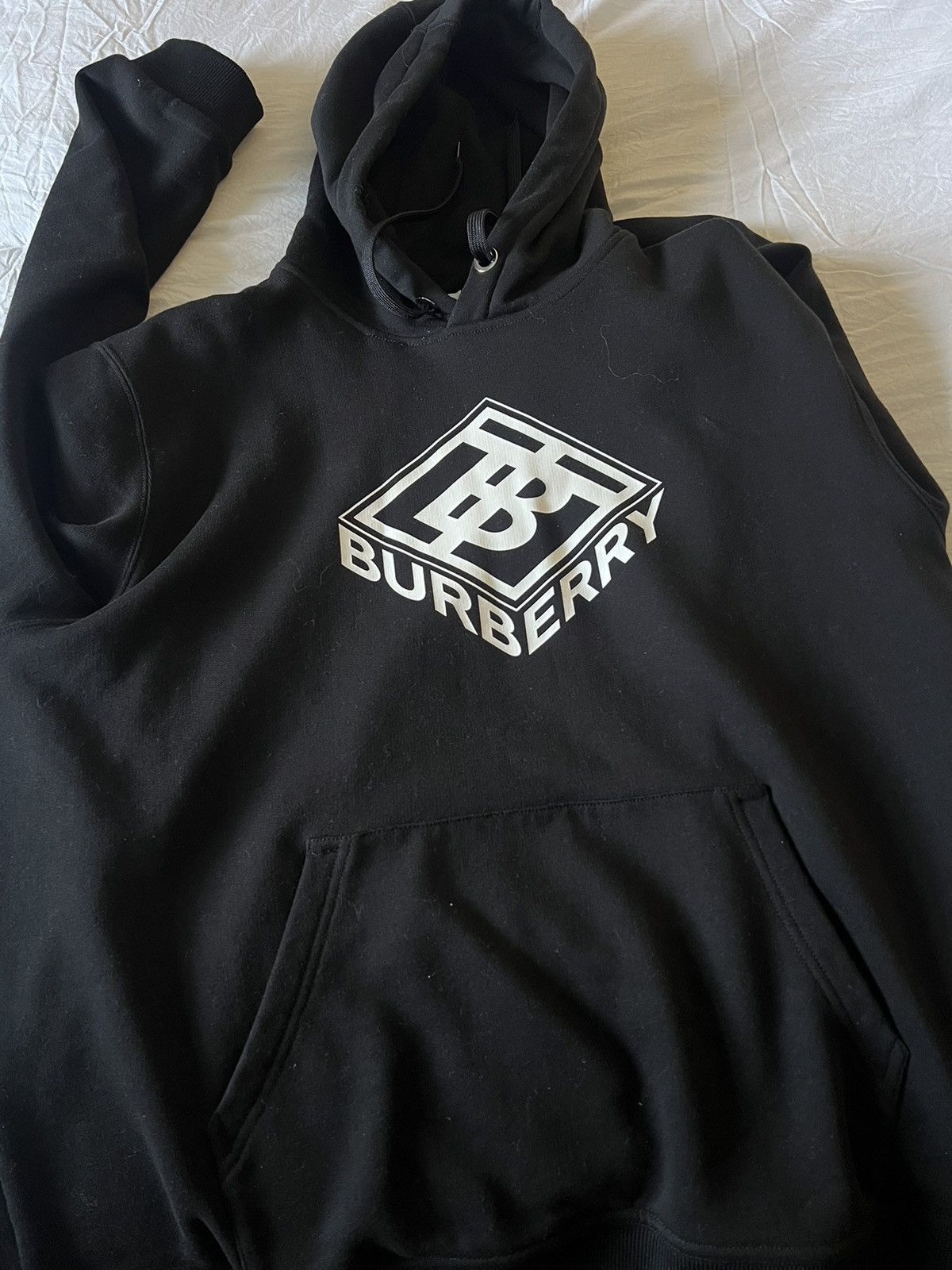 Burberry $820 ALBIAN BLACK COTTON WHITE TB LOGO PULLOVER HOODIE XL Size US XL / EU 56 / 4 - 2 Thumbnail