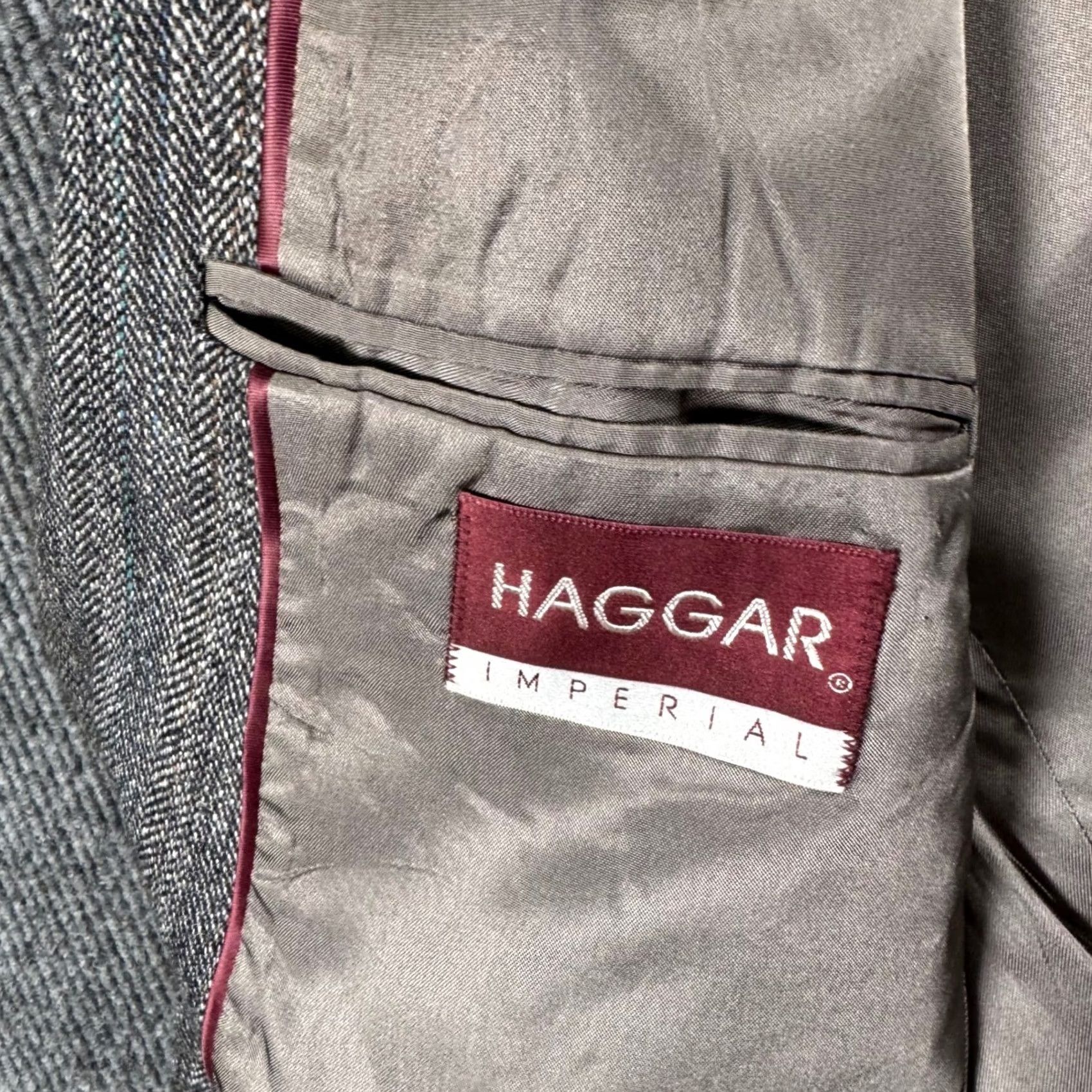 Haggar VTG Haggar Blazer 40L Herringbone Wool Blend Gray USA Made Ivy League Academia Preppy Sport Coat Mens Size 40R - 3 Thumbnail