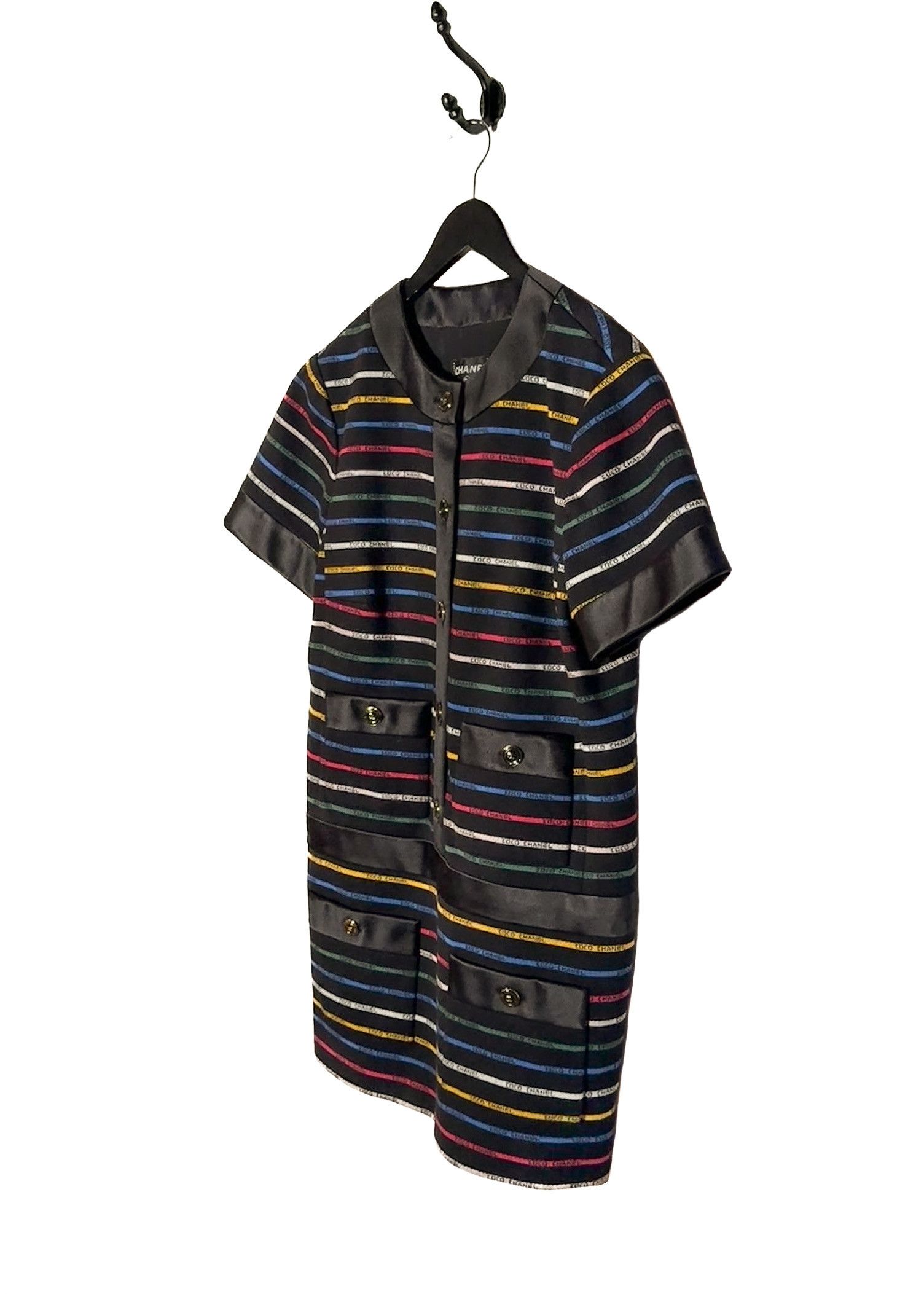 Chanel Chanel SS22 Runway Multicolour Striped Logo Black Mini Dress Size XXL / US 16-18 / IT 52-54 - 2 Thumbnail