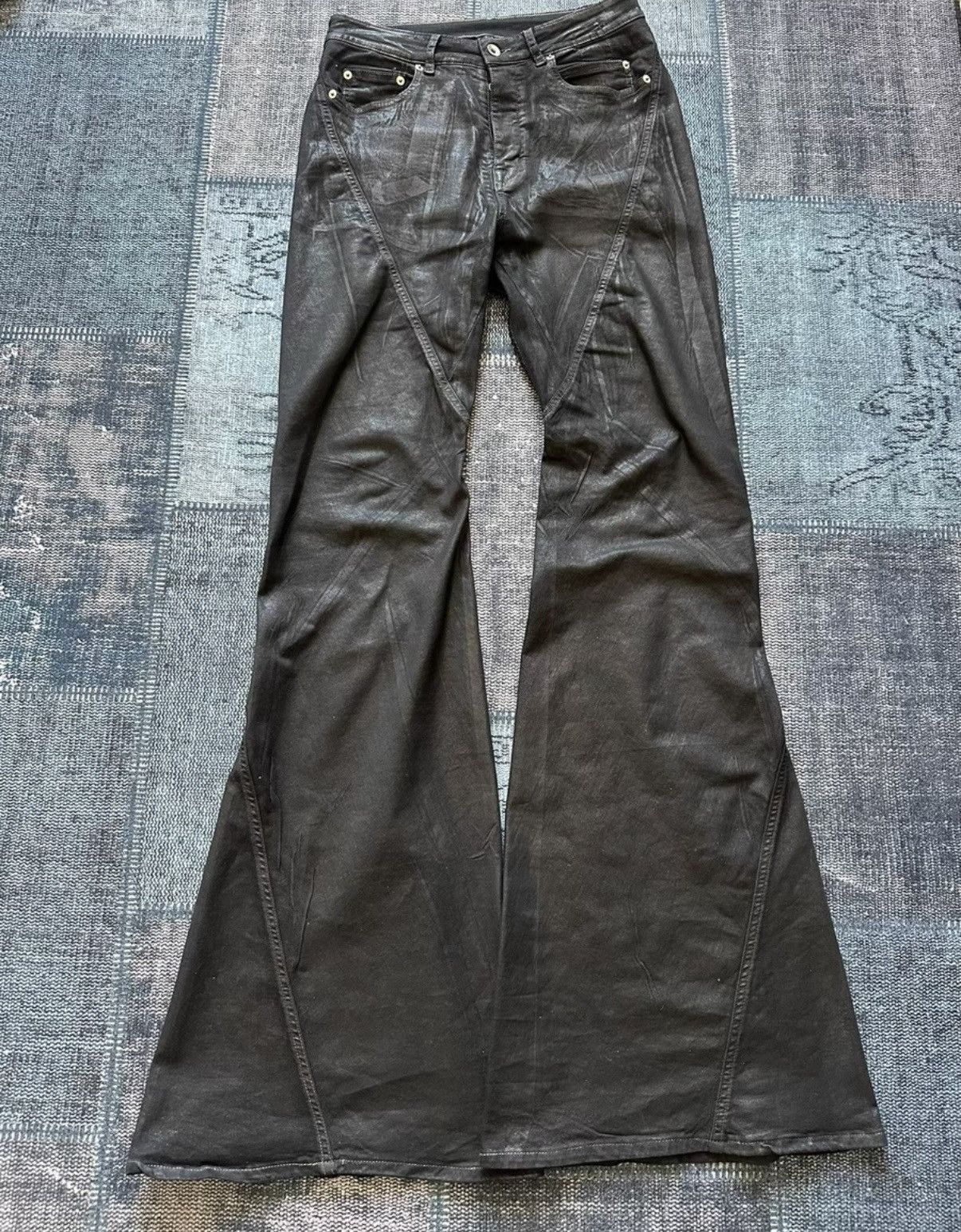Rick Owens Rick Owens Bootcut black waxed flared jeans Size US 30 / EU 46 - 1 Thumbnail