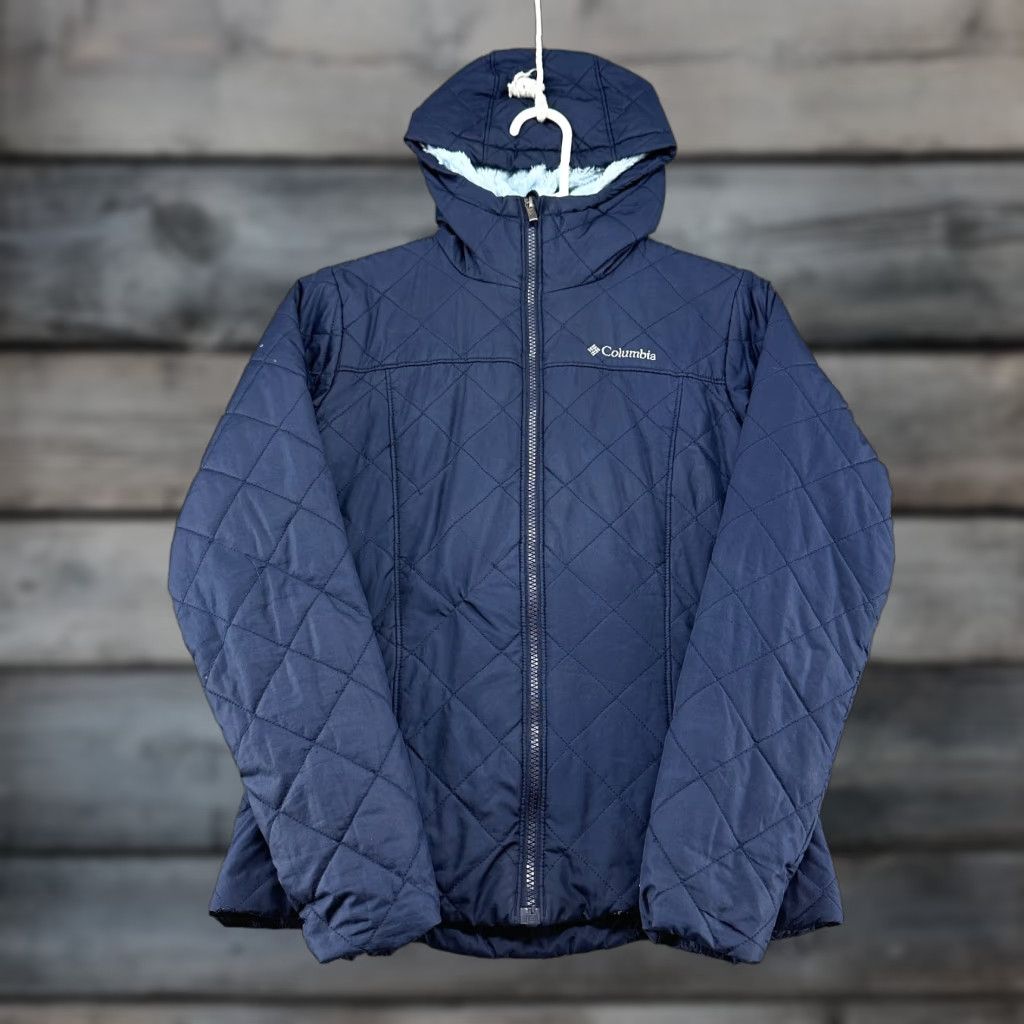 Vintage Columbia Jacket Womens XS Blue Navy Parka Quilted Hooded Sherpa Lined Polyester Jacket Kid: No Size XS / US 0-2 / IT 36-38 - 1 Thumbnail