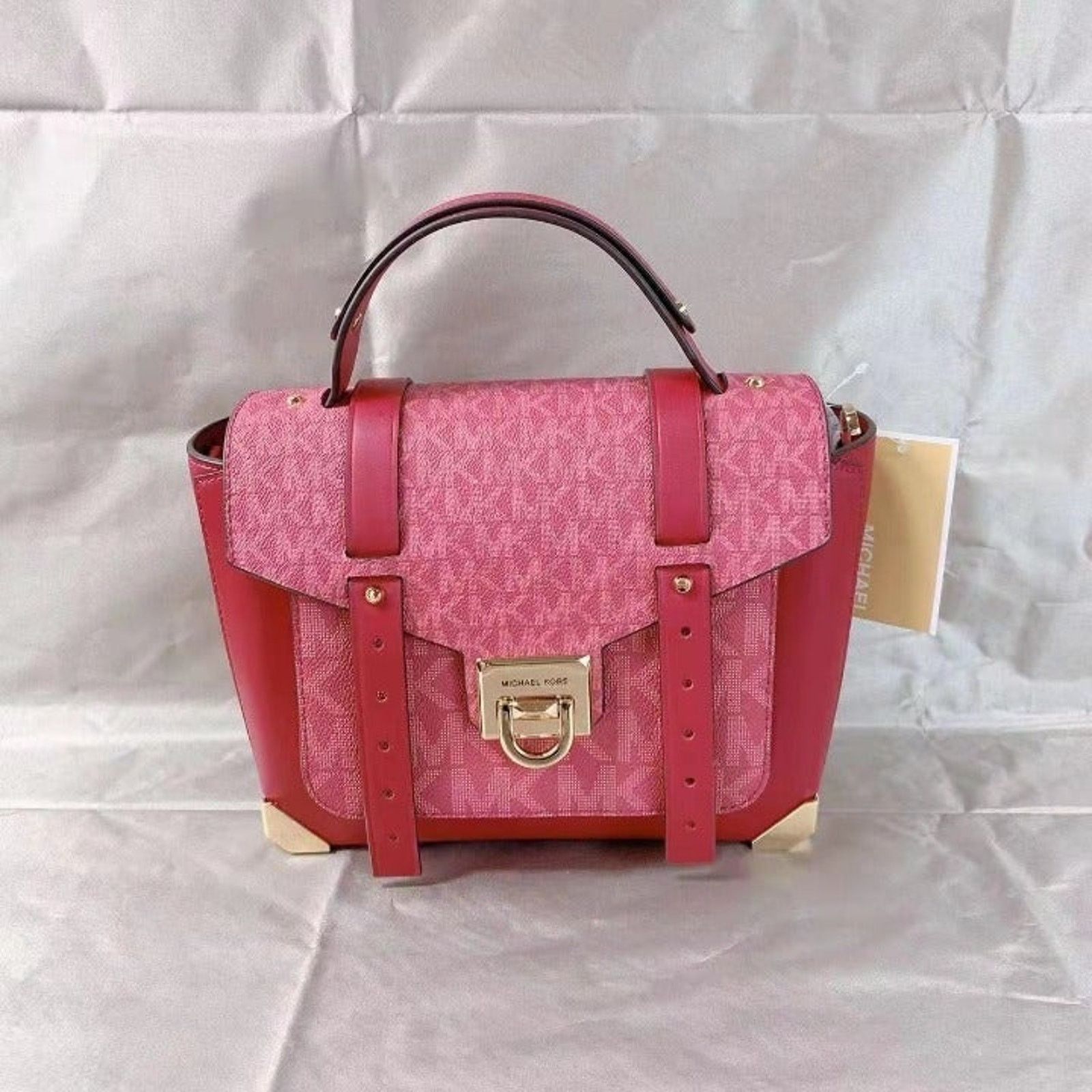 Michael Kors Michael Kors 35F1GNCS6V Manhattan Medium Logo Satchel Berry Size ONE SIZE - 3 Thumbnail