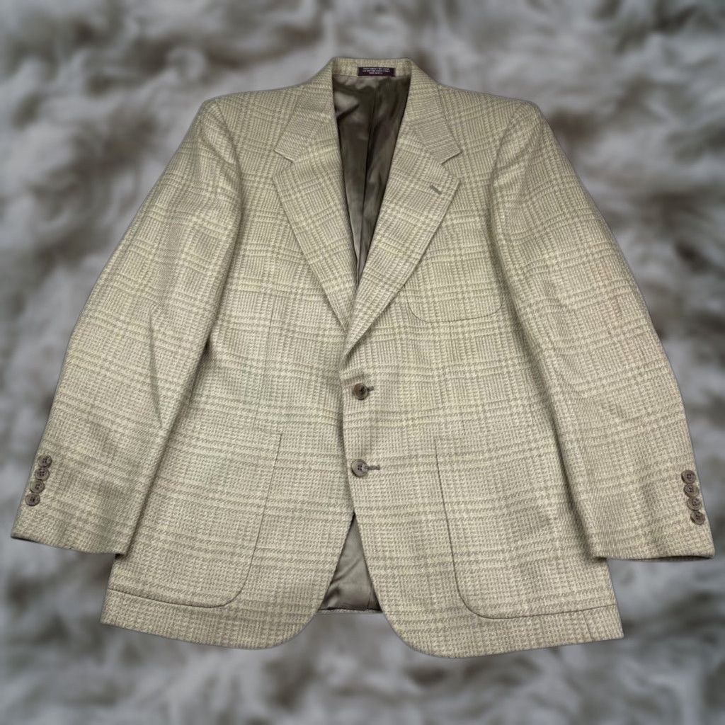 Evan Picone Men's Blazer/Jacket Tweed Beige Plaid 40R Wool USA Two-Button Front Notch Peak Vintage: No - Regular 40R Mens