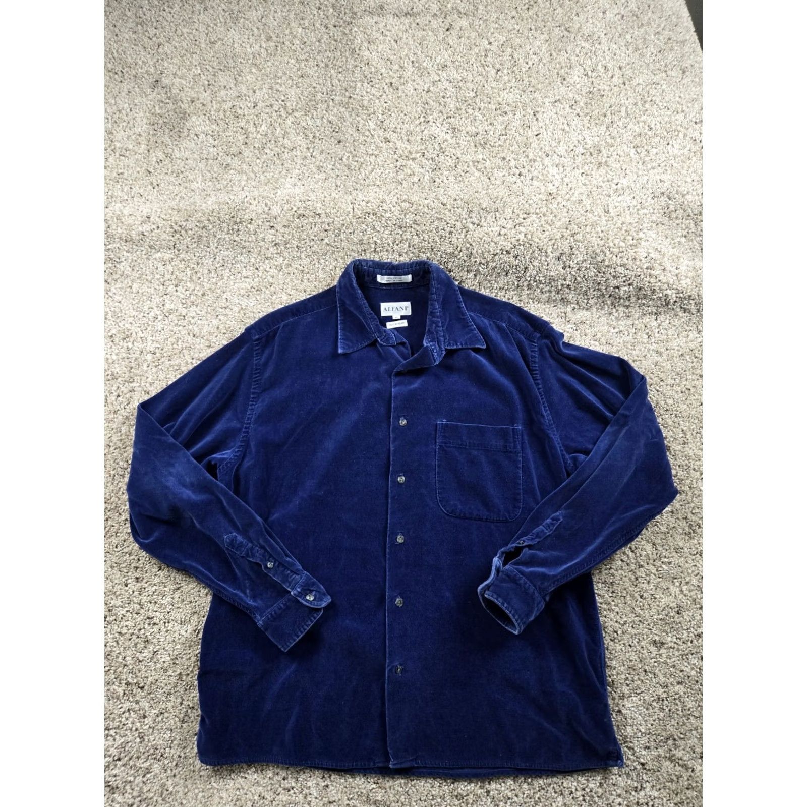 Alfani VINTAGE Alfani Shirt Mens Medium Blue Velvet Cotton Long Sleeve Button Up 90s Size US M / EU 48-50 / 2 - 2 Thumbnail