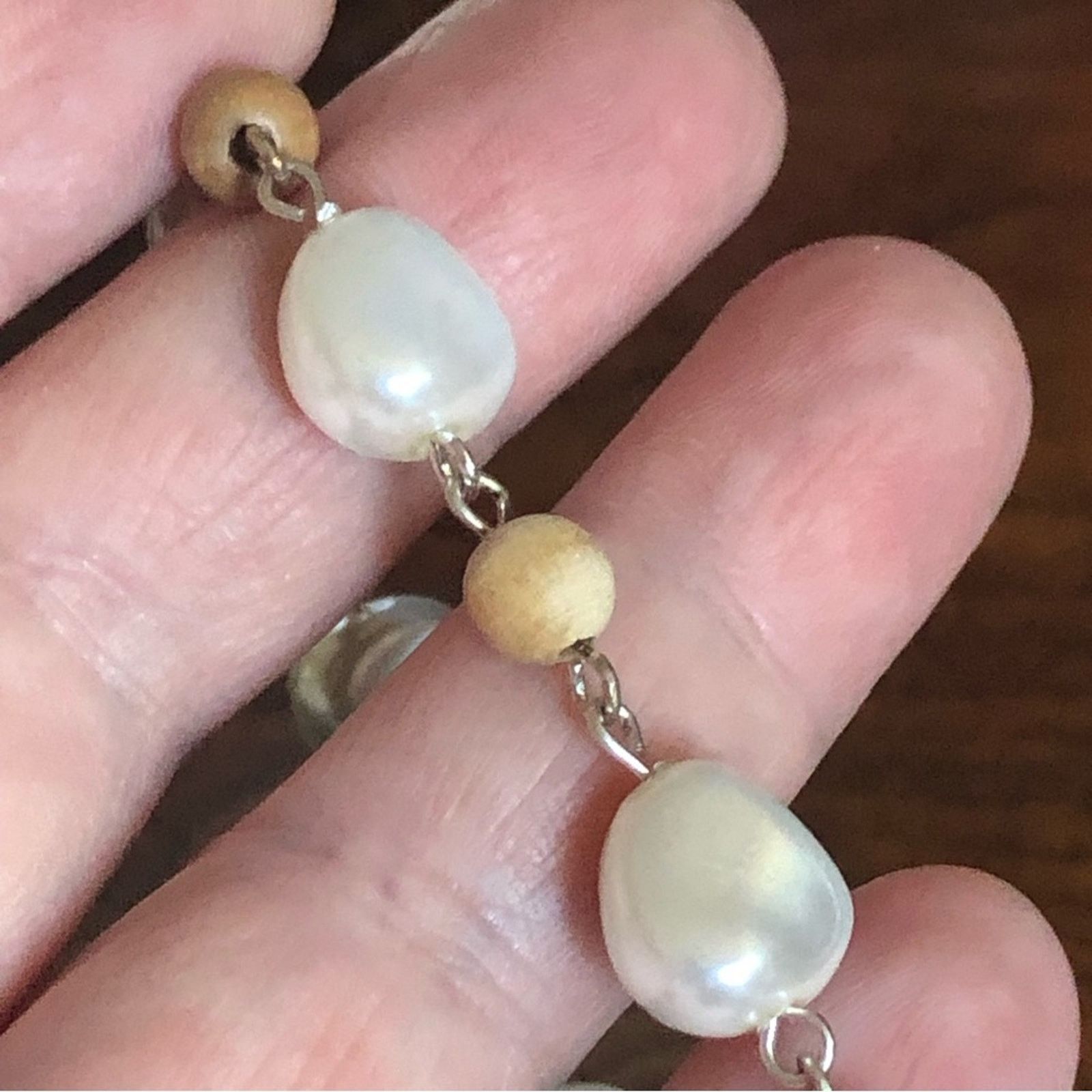 Jewelry Simulated pearl and wood bead link bracelet Size ONE SIZE - 3 Thumbnail