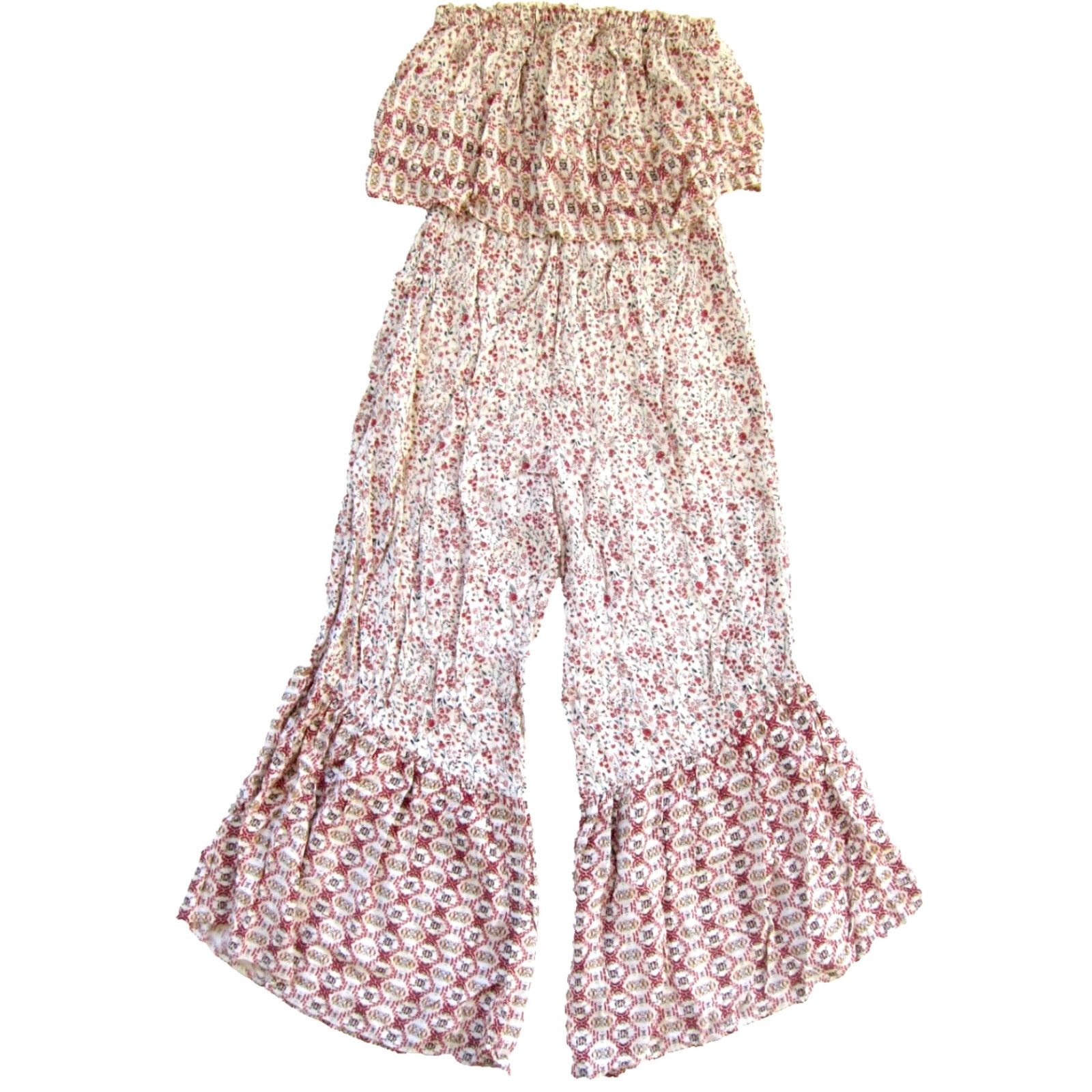 Pinko Japna Pink Ivory Floral 100% Rayon Strapless Wide Leg Romper Jumpsuit Medium Size 32" / US 10 / IT 46 - 2 Thumbnail