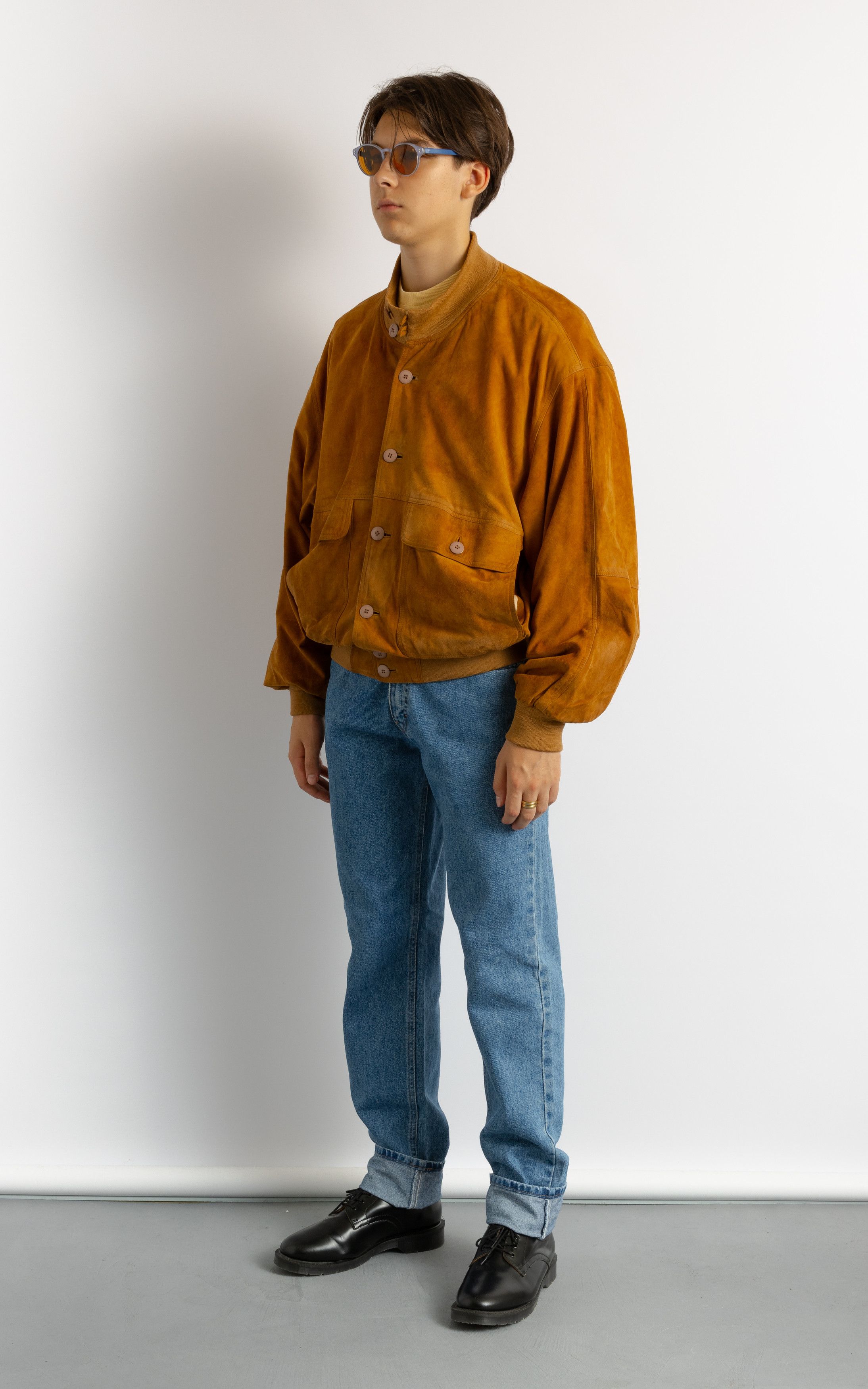 Vintage 80s Suede Bomber Jacket Brown Leather Fall 8714 Size US XL / EU 56 / 4 - 3 Thumbnail