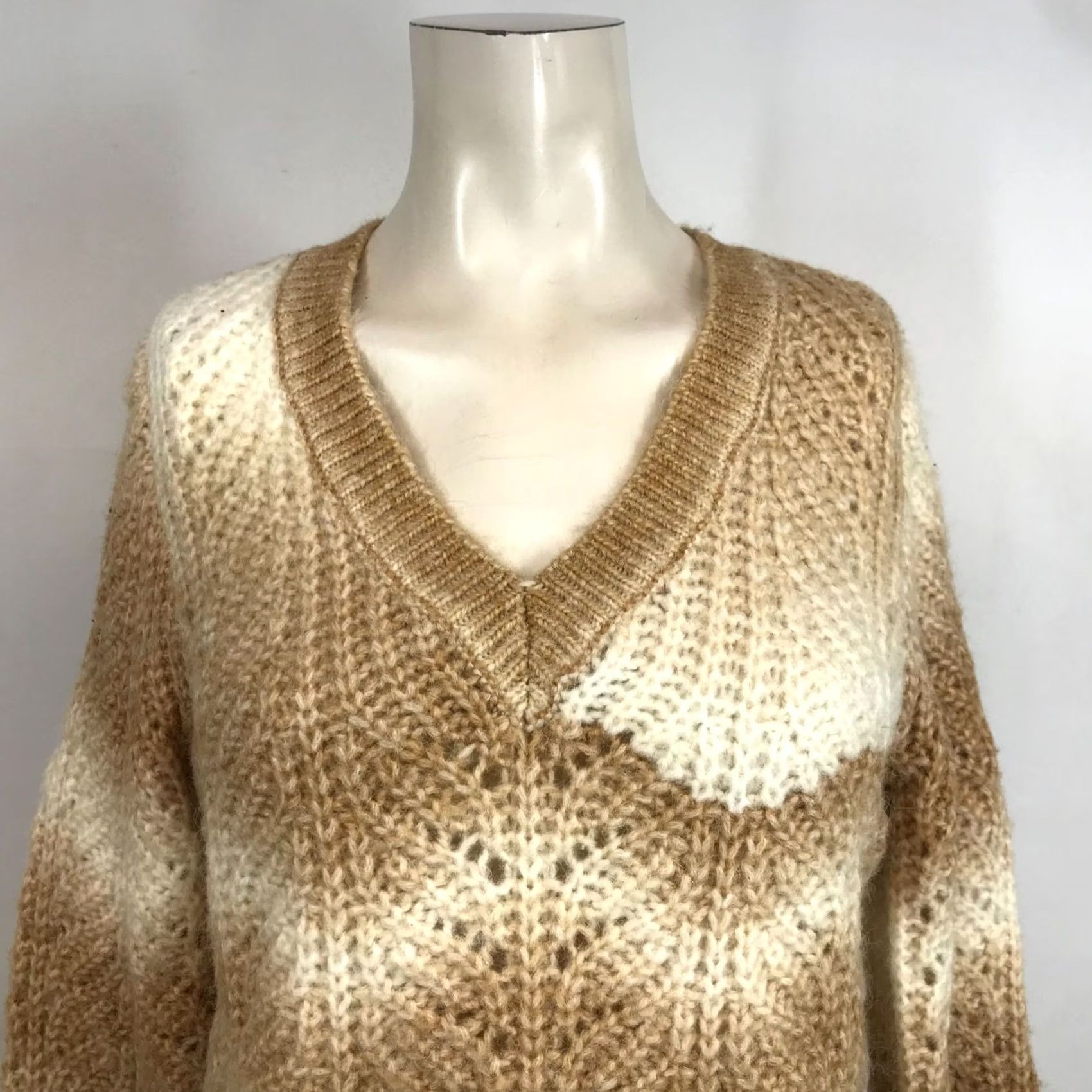 Loft LOFT SWEATER WOMEN'S SMALL BROWN WHITE LONG SLEEVE V NECK PULL-OVER Size S / US 4 / IT 40 - 2 Thumbnail