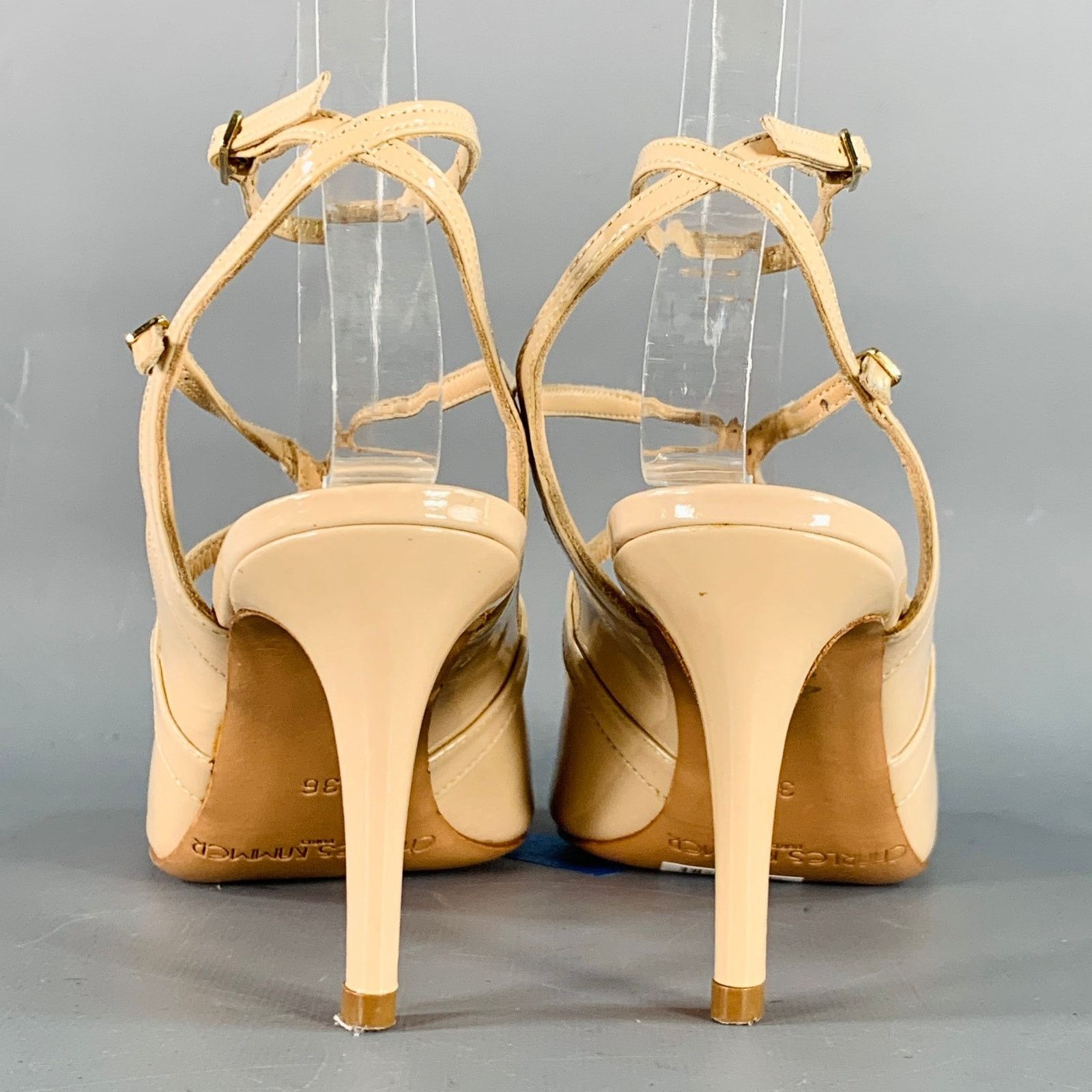 Other Beige Nude Patent Leather Peep Toe Strappy Sandals Size US 6 / IT 36 - 3 Thumbnail