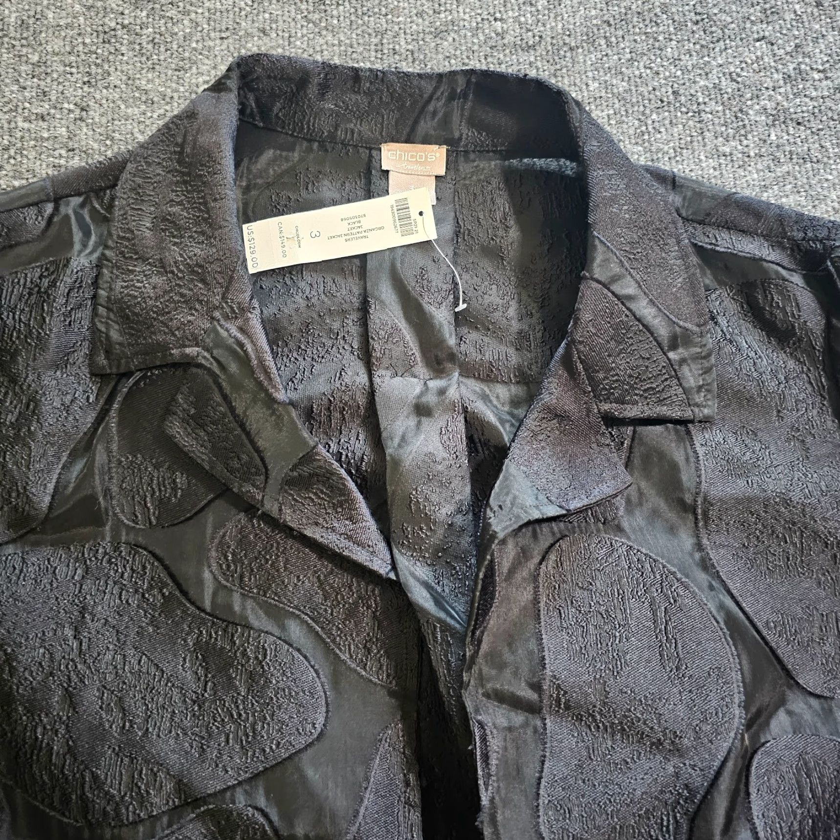 Vintage Chicos Travelers Jacket Womens XL Black Organza 3/4 Sleeve Sheer Open Classic Jacket Size XL / US 12-14 / IT 48-50 - 2 Thumbnail
