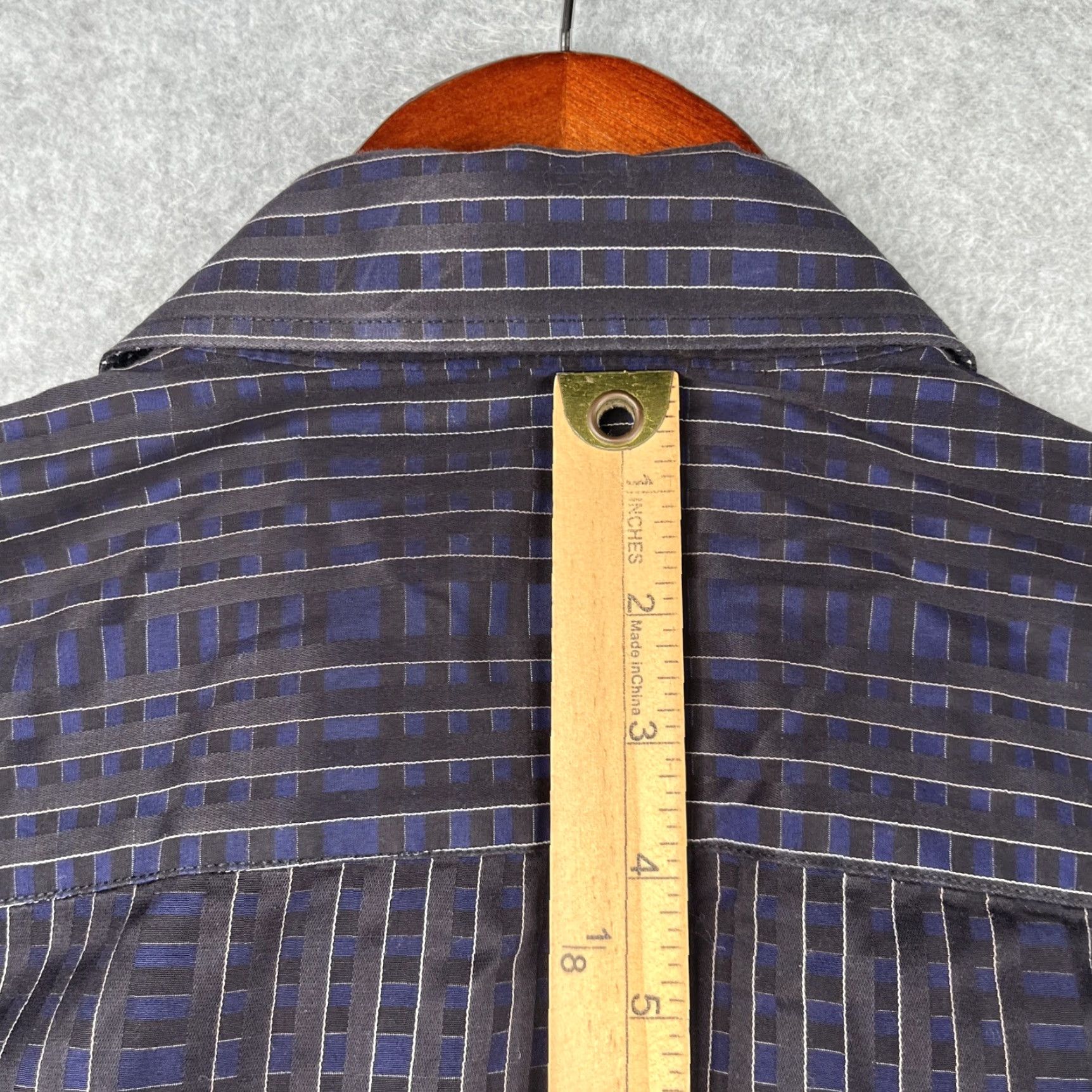 BUGATCHI BUGATCHI UOMO Shirt Medium Black Navy Check Button-Up Long Sleeve Mens Size US M / EU 48-50 / 2 - 7 Thumbnail