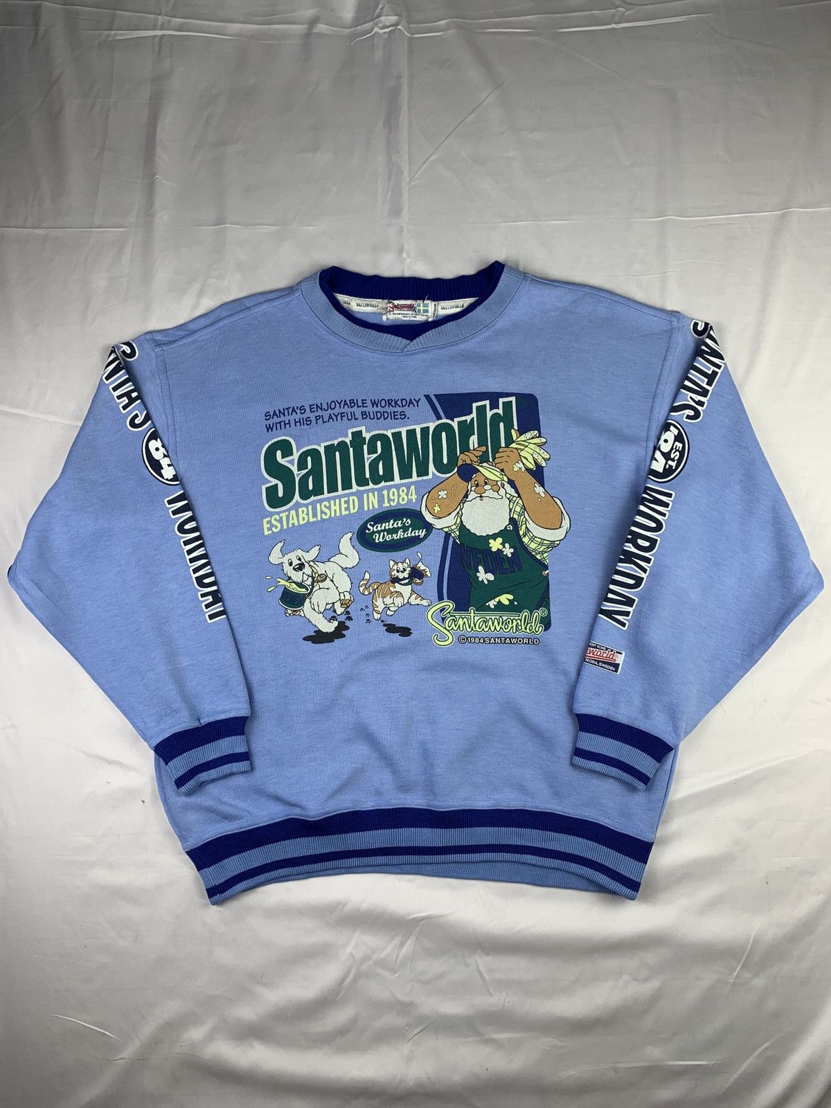 1990s Santa World Swedia Baby Blue Big Graphic Crewneck