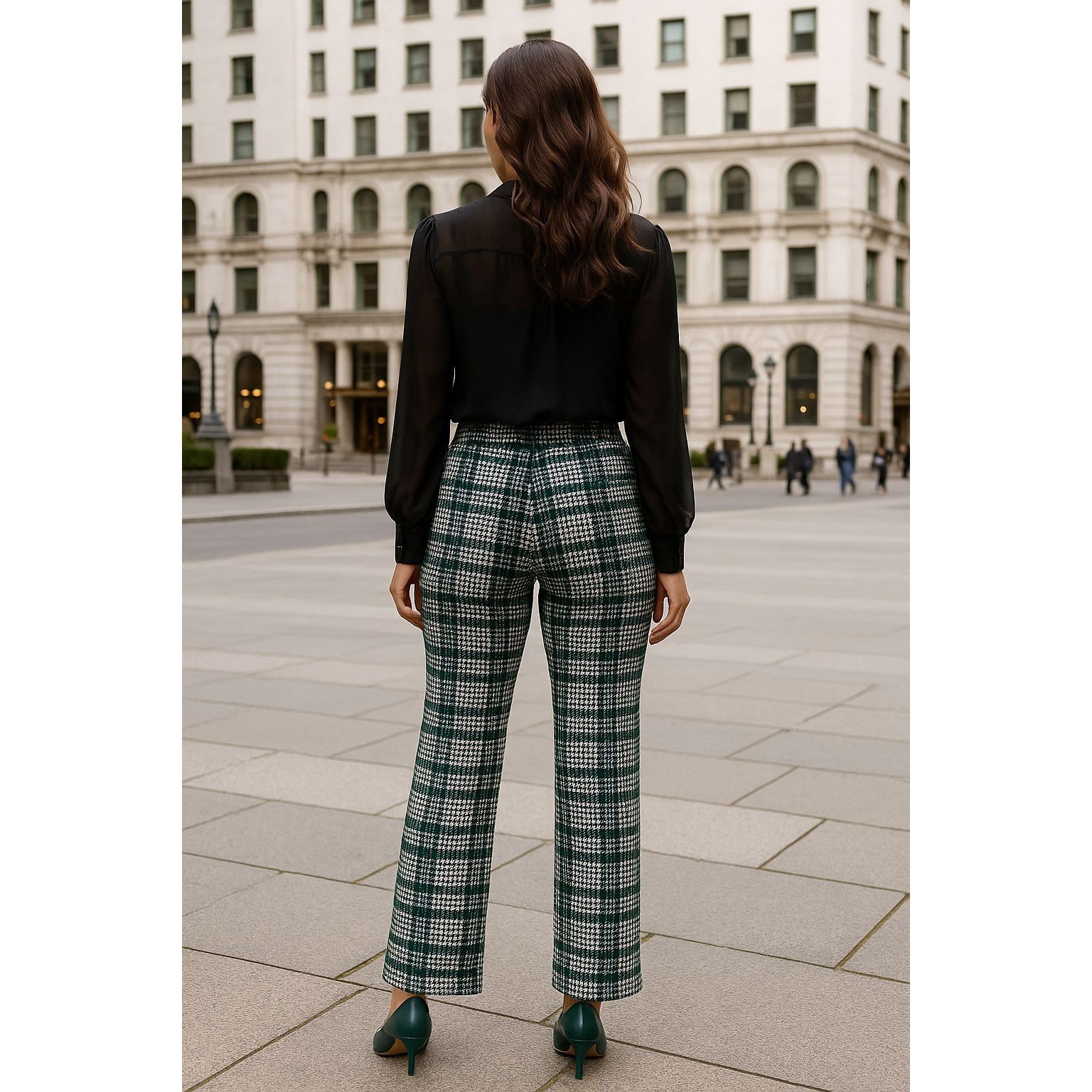 Other 7th Avenue Large Houndstooth Plaid Pants Green Black Stretch Size 35" - 5 Thumbnail