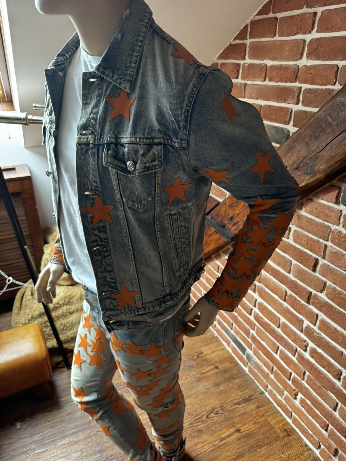Amiri Amiri Orange Stars denim jacket Size US L / EU 52-54 / 3 - 6 Thumbnail