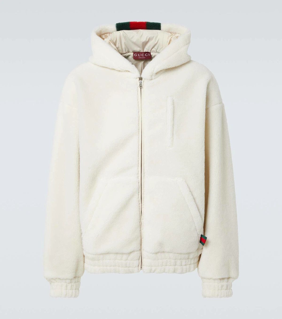 Gucci o1s1wg111025 Wool Fleece Zip Jacket With Web in White Size US S / EU 44-46 / 1 - 1 Thumbnail