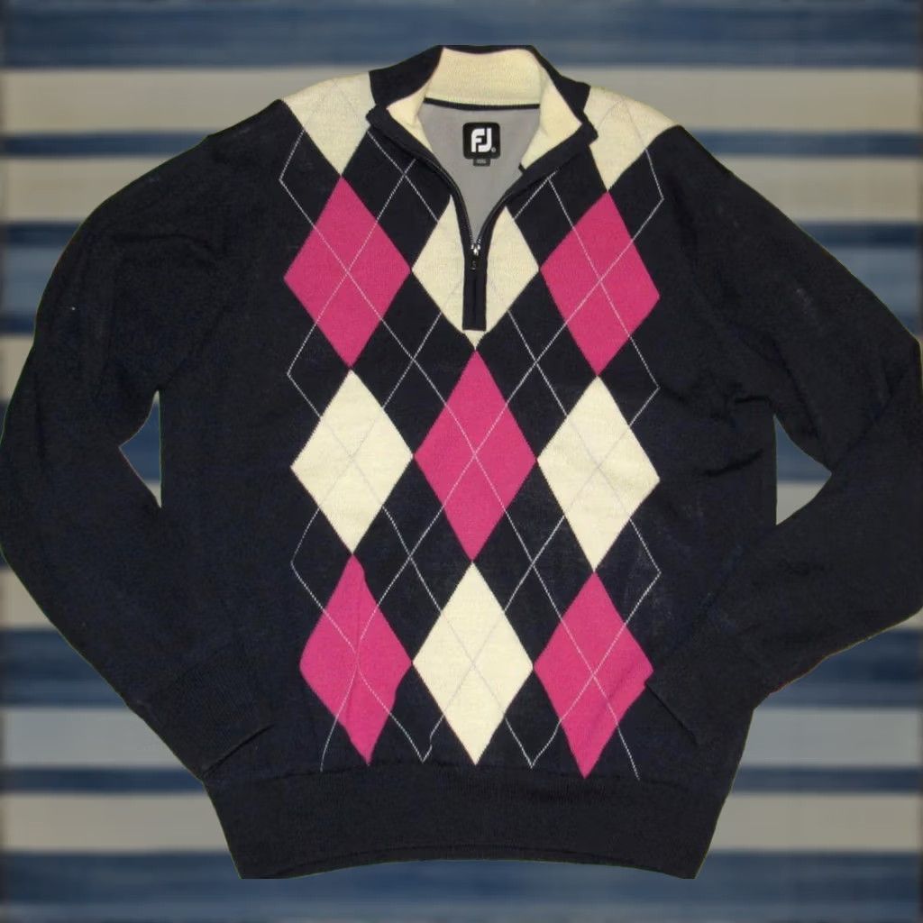Footjoy FOOTJOY Navy Blue Wool Lined Argyle Sweater Dunwoody Country Club Large Size US L / EU 52-54 / 3 - 1 Thumbnail
