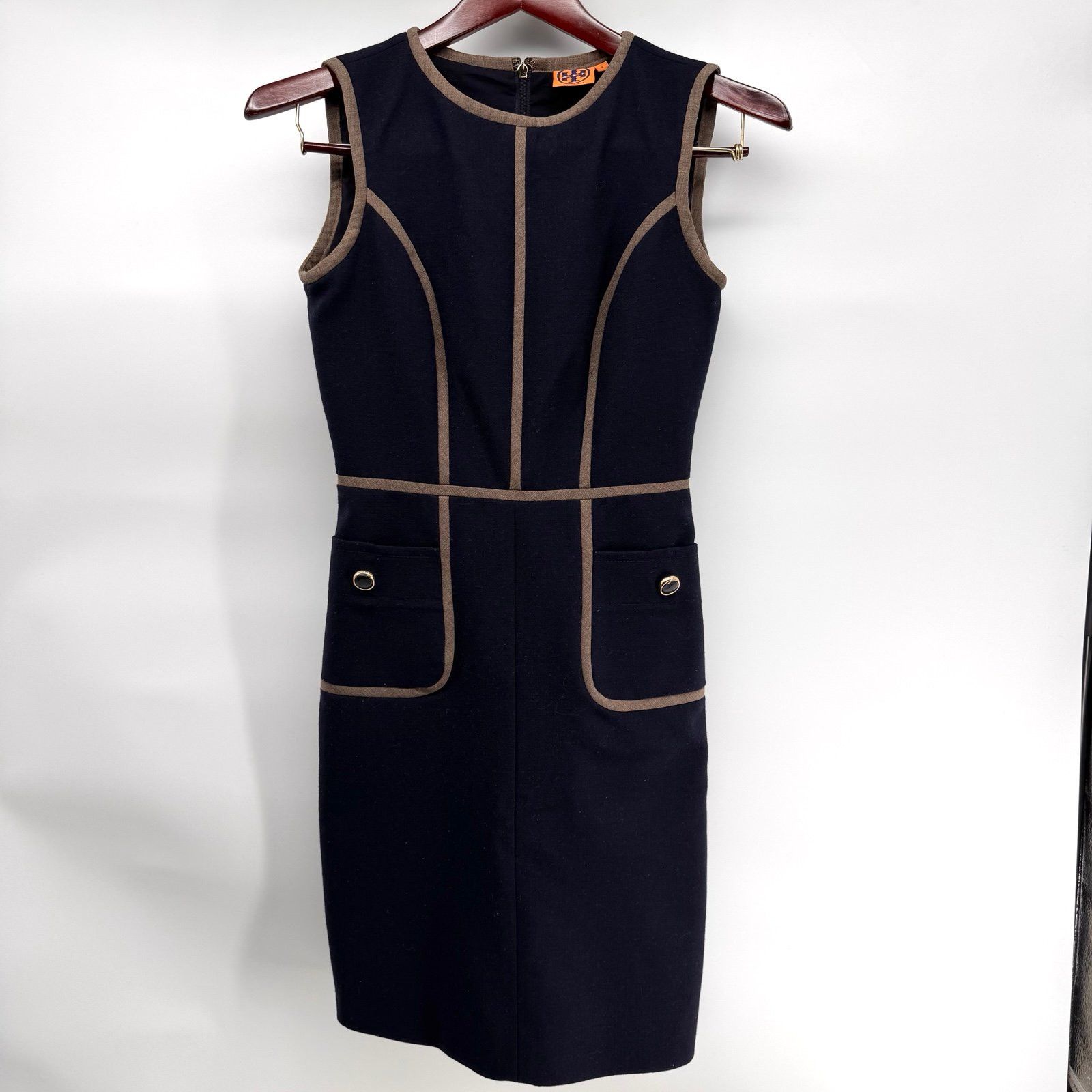 Tory Burch Tory Burch Wool Sleeveless Sheath Dress Size 2 Blue Tan Cap Size XS / US 0-2 / IT 36-38 - 2 Thumbnail