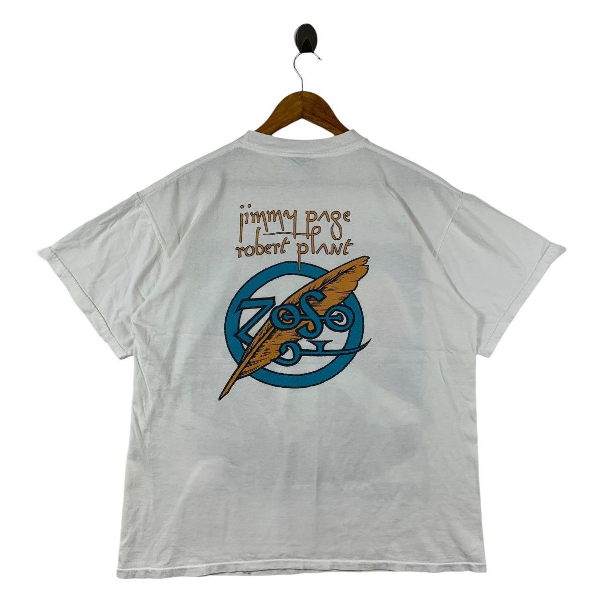 Band Tees Vintage 90s JIMMY PAGE Robert Plant "ZoSo World Tour" Tee Size US L / EU 52-54 / 3 - 4 Thumbnail