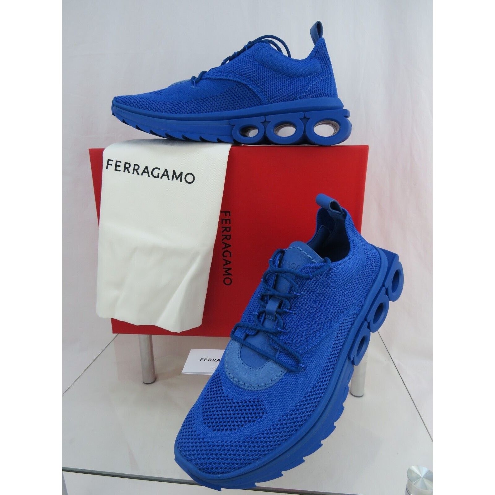 Salvatore Ferragamo FERRAGAMO BLUE NIMA MESH LACE LOGO LOW SNEAKERS 10.5 43.5 Size US 10.5 / EU 43-44 - 2 Thumbnail