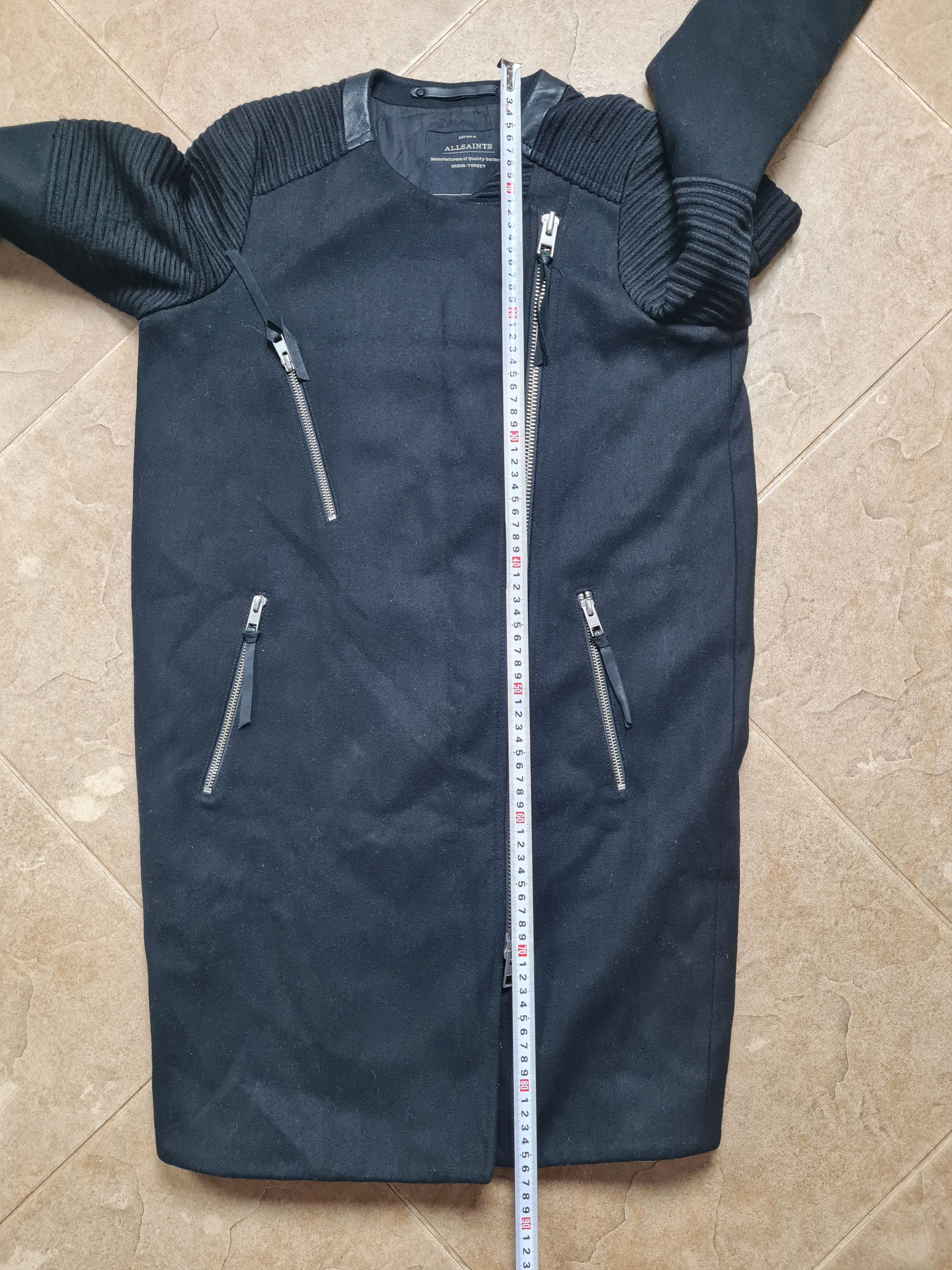 Allsaints AllSaints Black Biker Coat Long Jacket Asymmetric Zip Wool Size S / US 4 / IT 40 - 11 Thumbnail