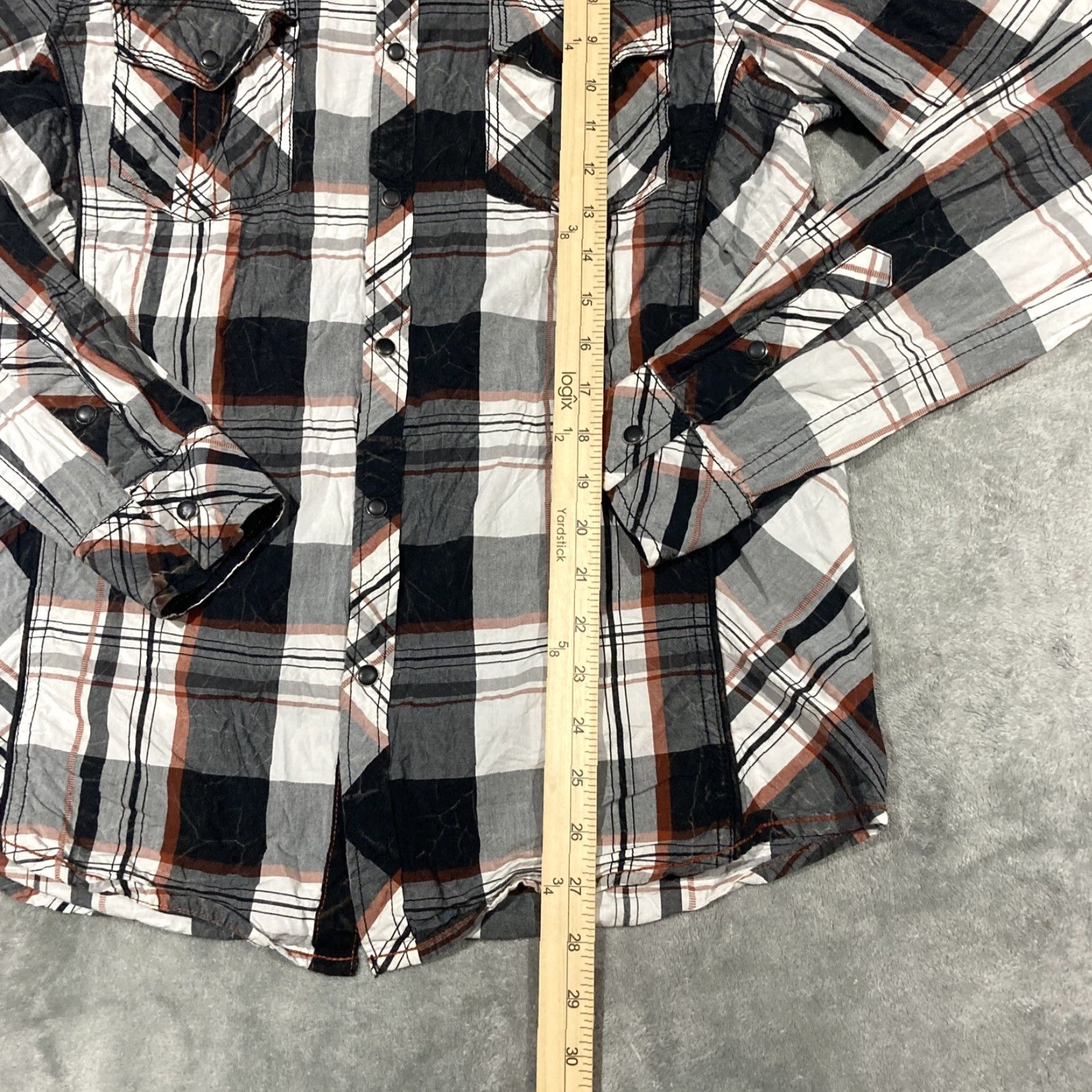 Vintage Buckle BKE Shirt Men M Pearl Snap Western Gray White Orange Plaid Standard Fit Shirt Size US M / EU 48-50 / 2 - 4 Thumbnail
