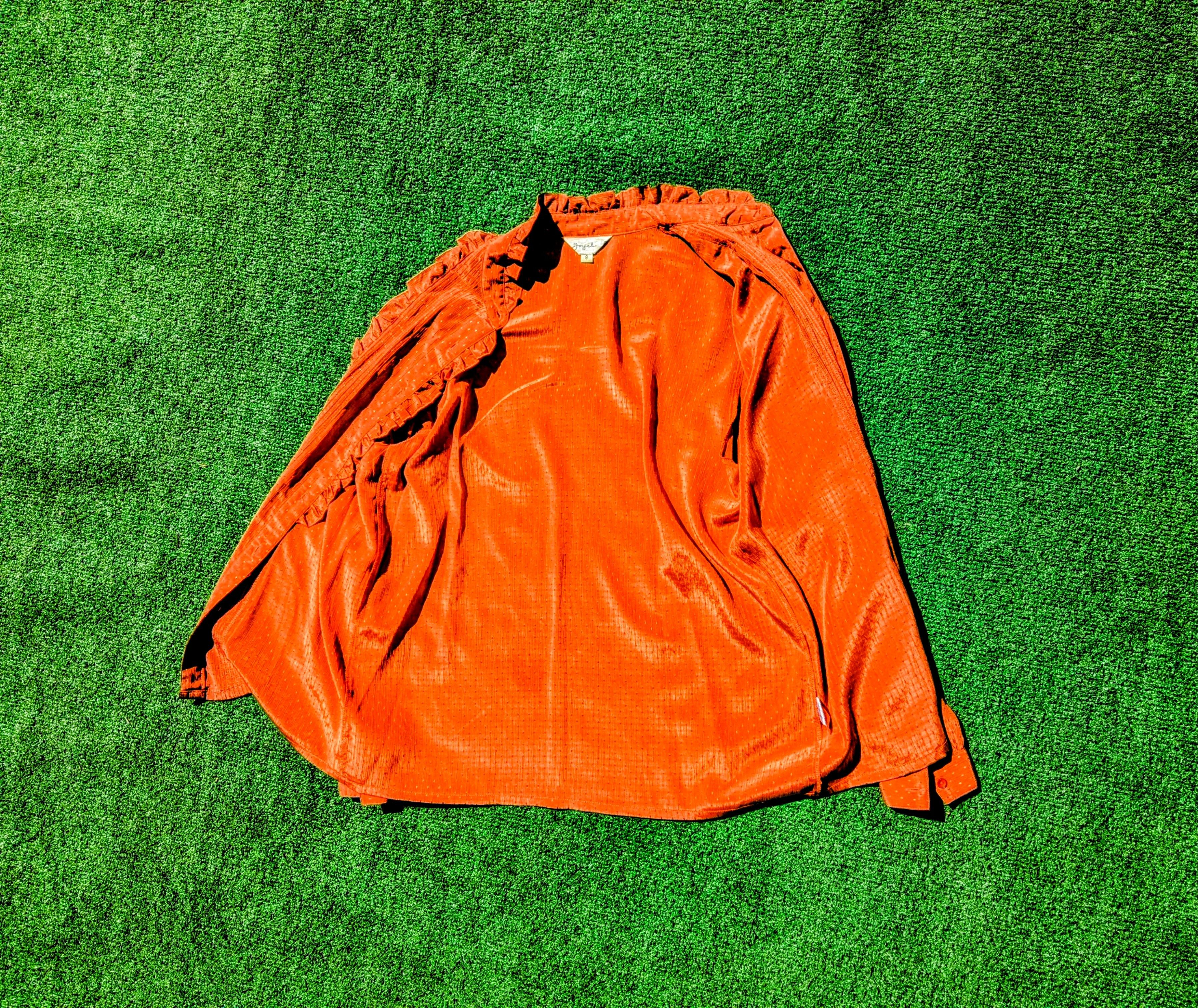 Vintage 1960s Vintage Joyel Burnt Orange Shiny Ruffle Blouse Petite Size M / US 6-8 / IT 42-44 - 5 Thumbnail