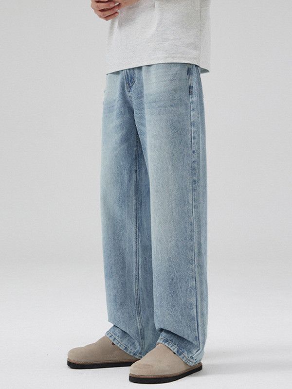 Japanese Brand Men's light blue washed straight leg loose jeans Size US 32 / EU 48 - 3 Thumbnail