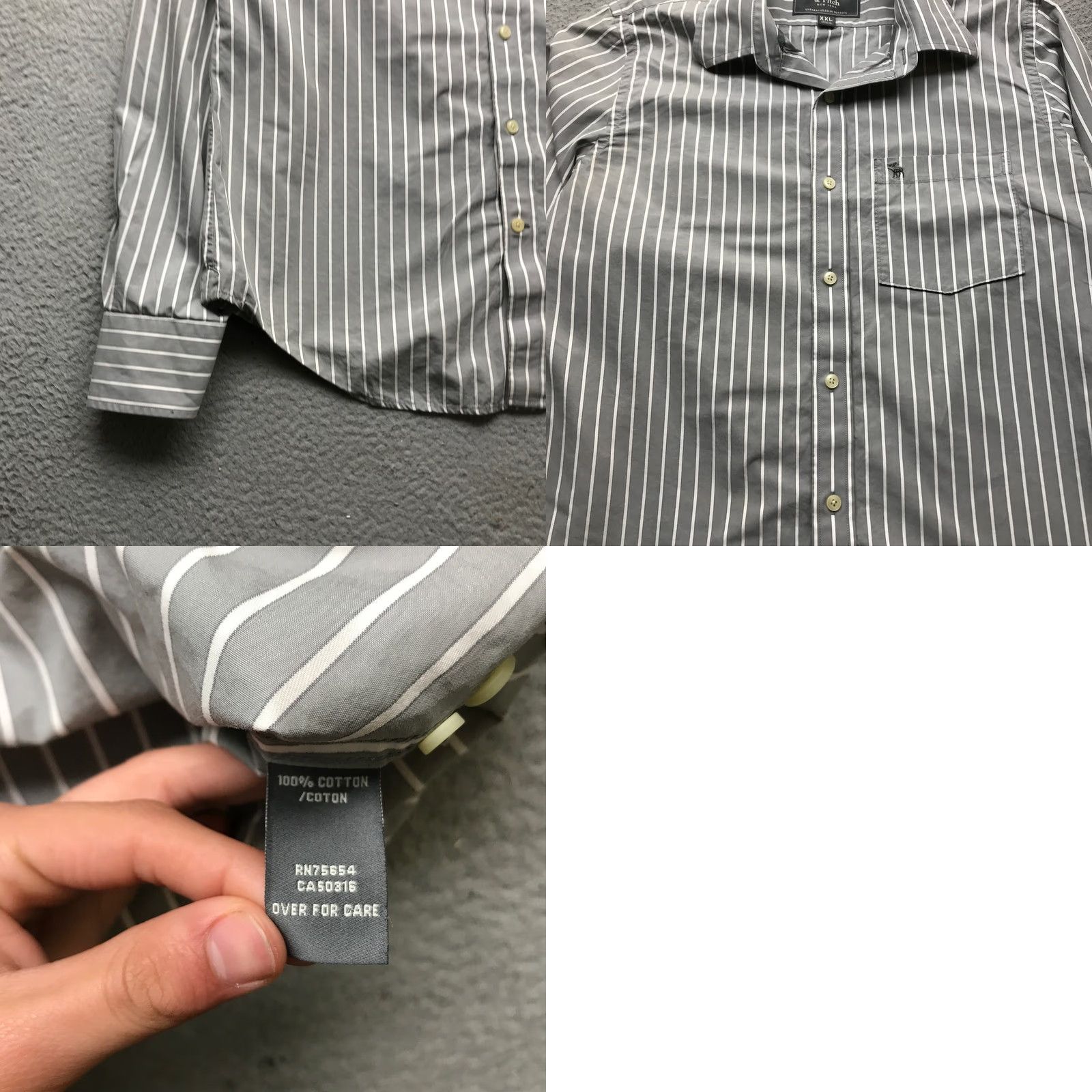 Abercrombie & Fitch Abercrombie & Fitch Muscle Dress Shirt Men XXL Long Sleeve Vertical Striped Gray Size 48R - 8 Thumbnail