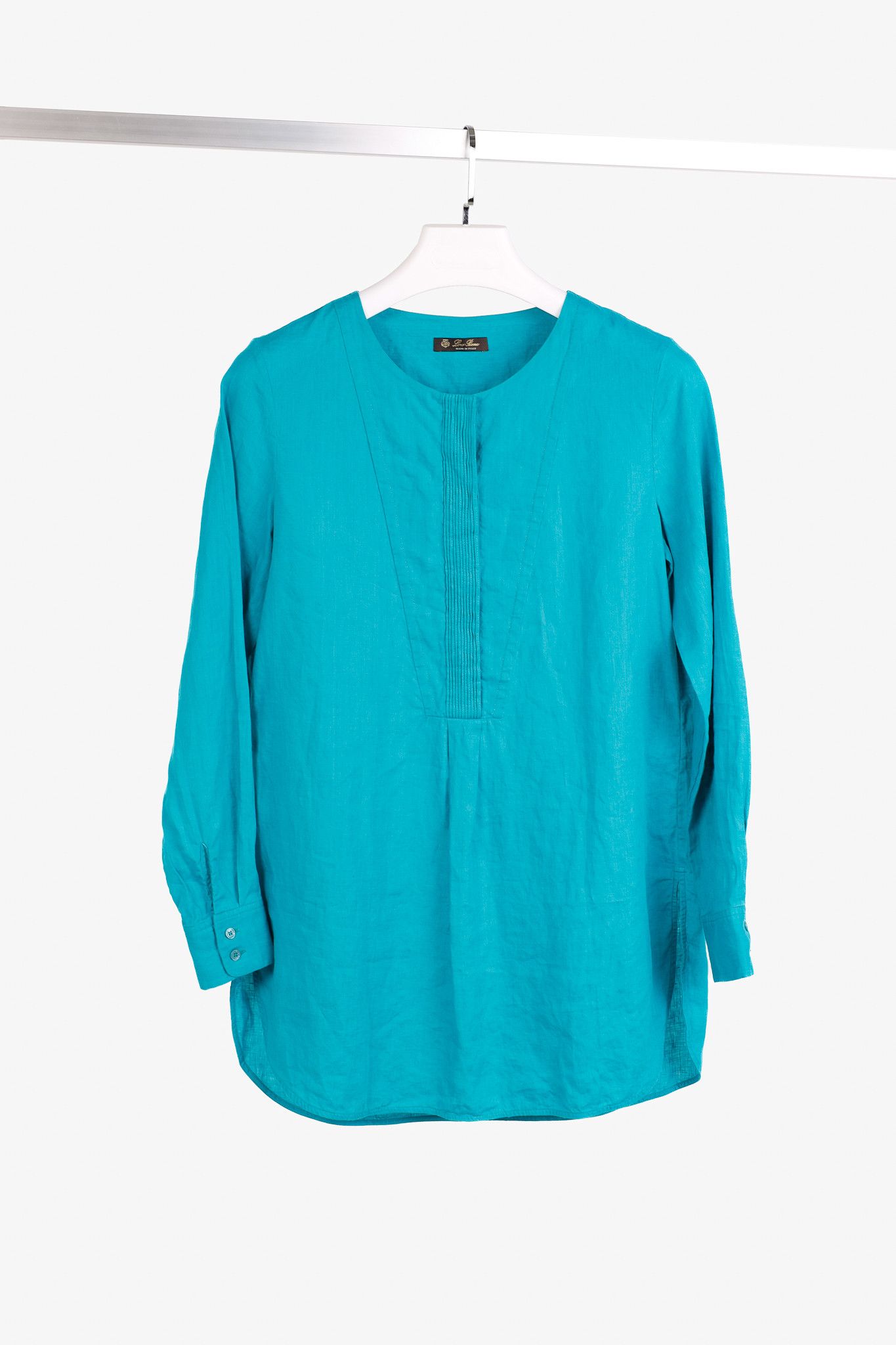 Loro Piana Loro Piana Teal Linen Pintuck Bib Blouse Size S / US 4 / IT 40 - 1 Thumbnail